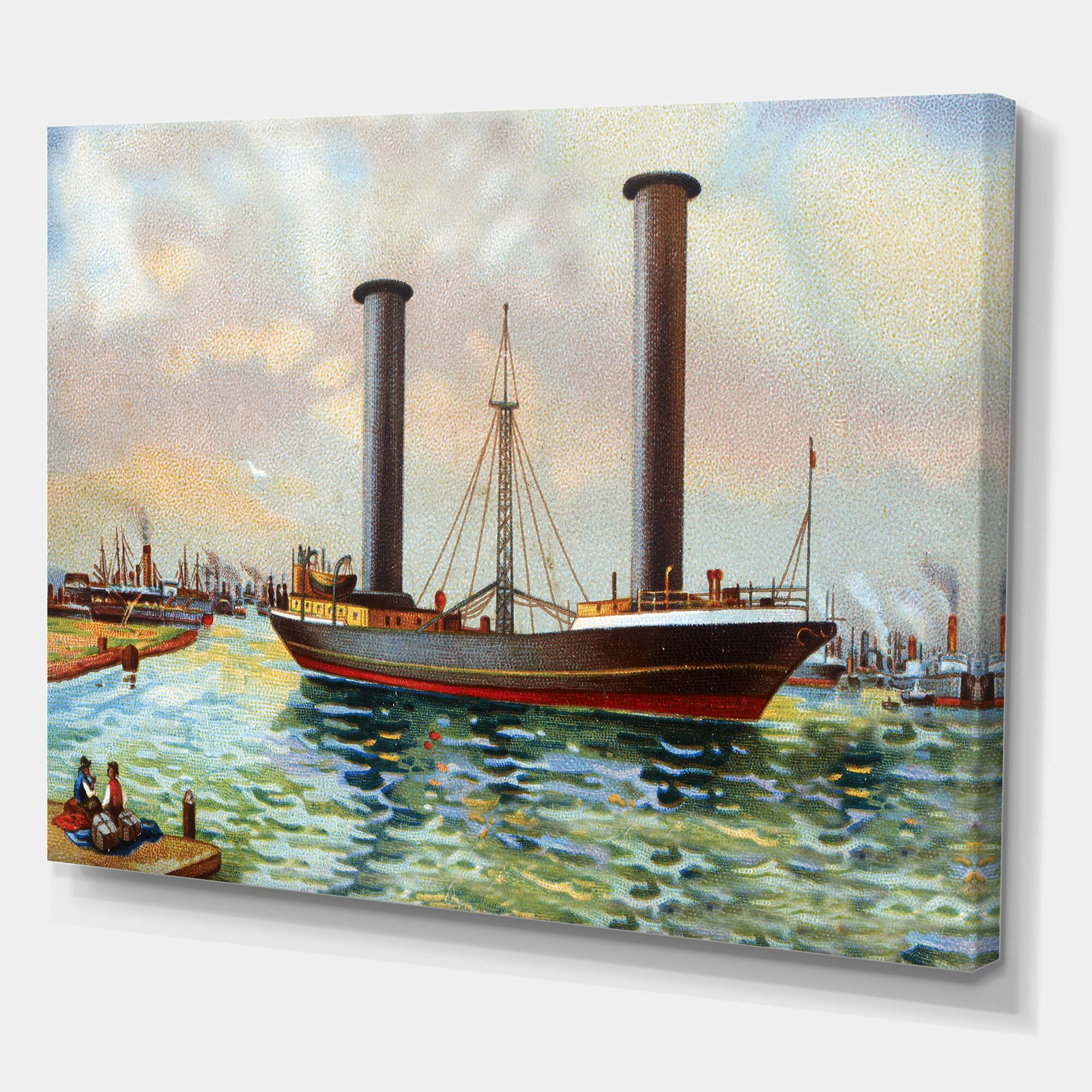 Designart - Ancient Boat Leaving The Harbor