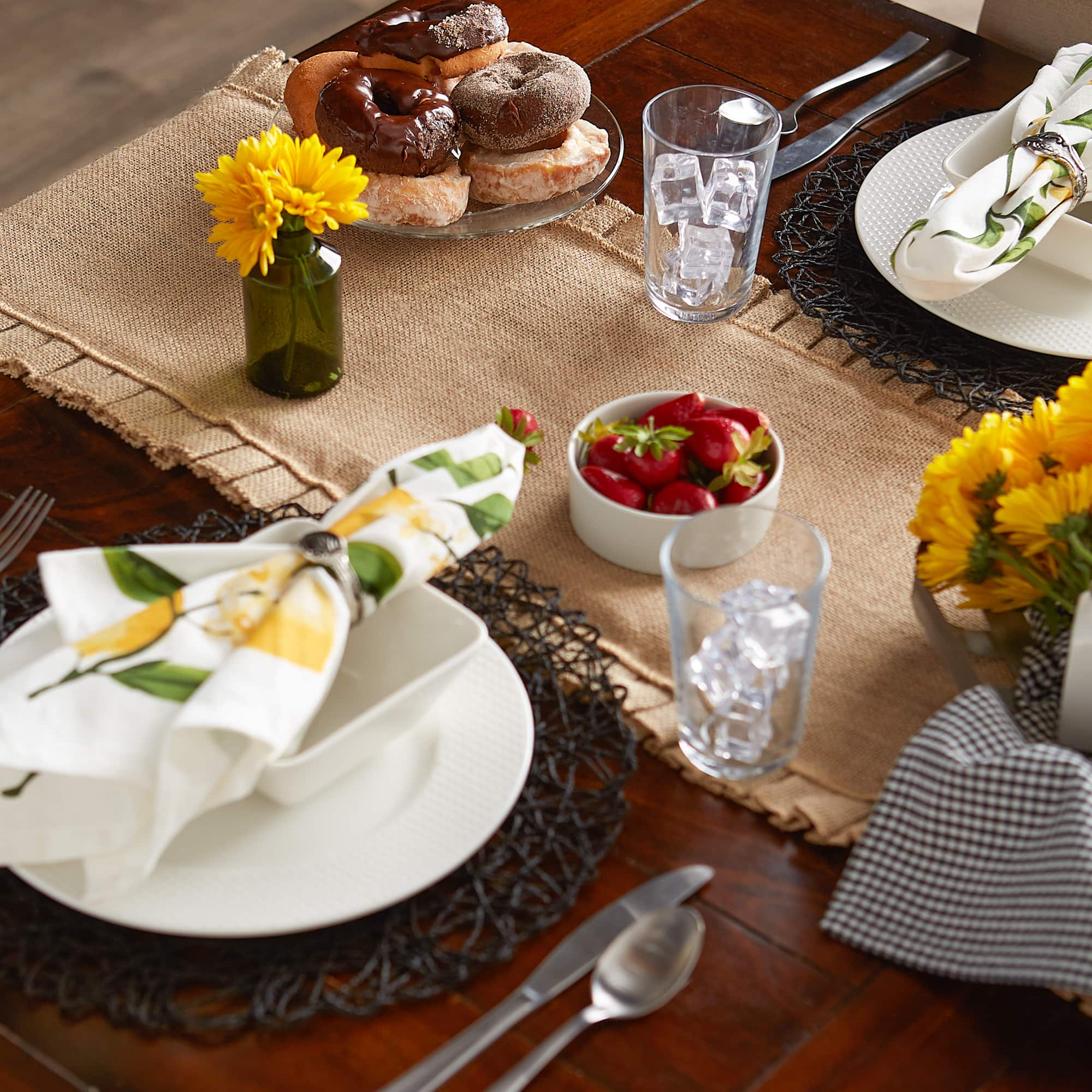 DII® Natural Ruffle Trim Jute Table Runner, 14x72 inch