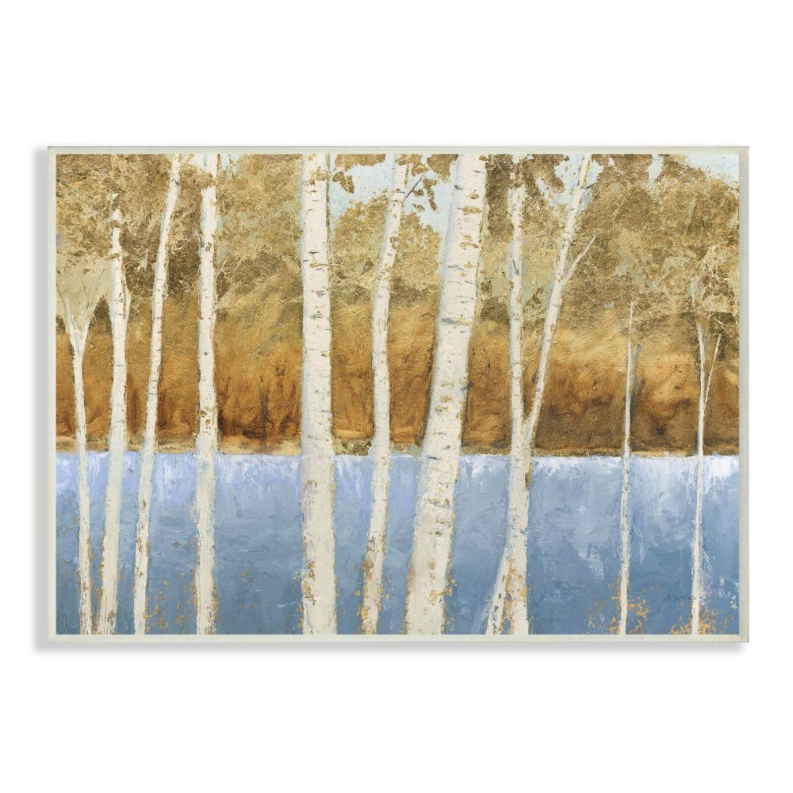 Stupell Industries Birch Tree Lake Landscape Nature Wooden Wall Plaque