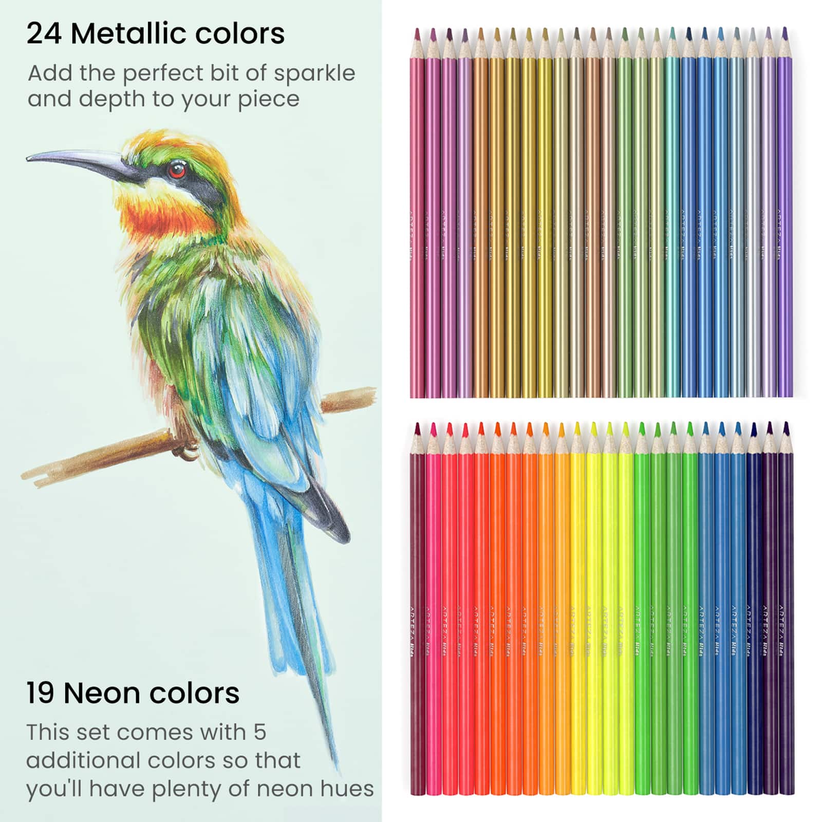 Arteza® Kids Colored Triangular Pencils, Metallic and Neon Colors, set of 48 pcs