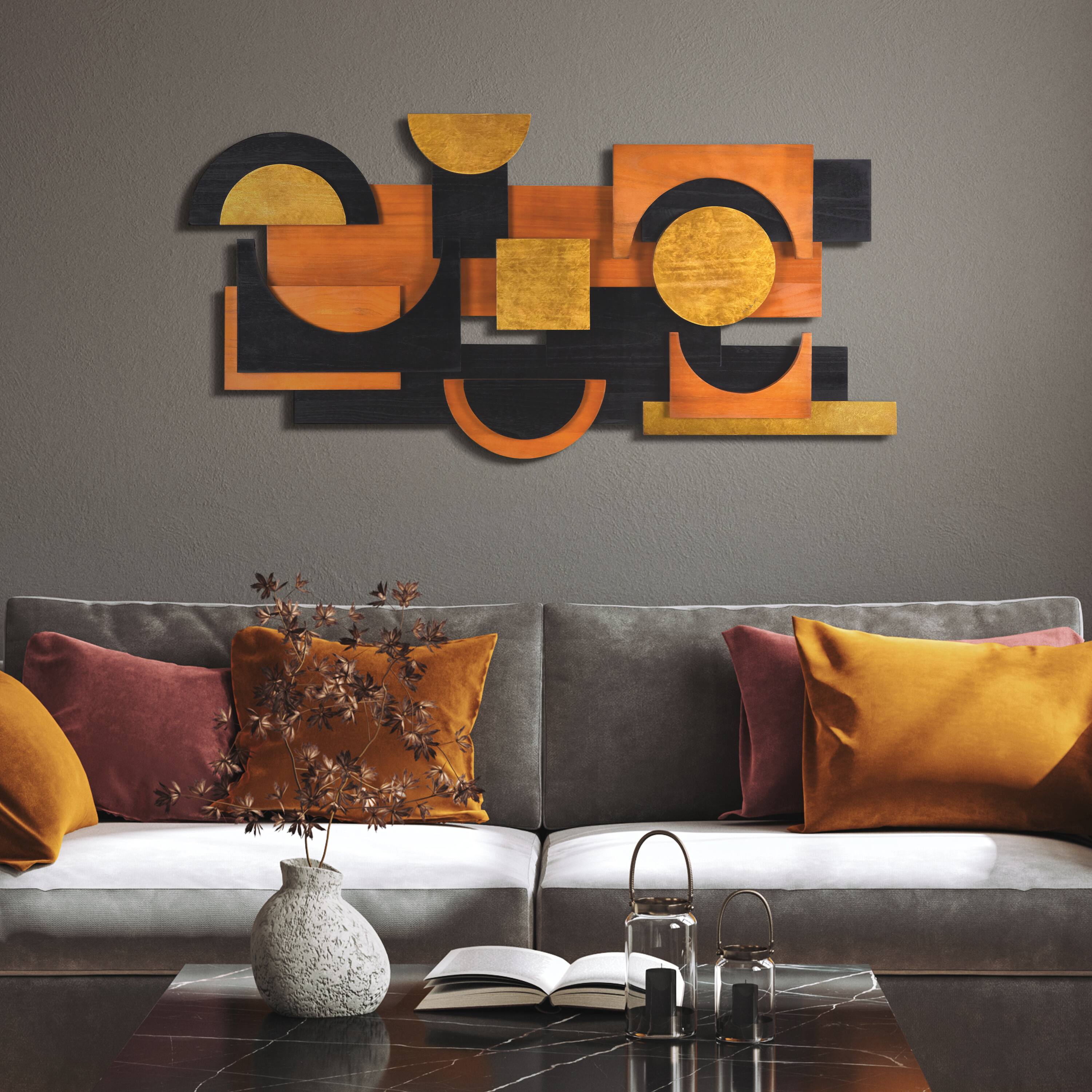 Empire Art Direct 24" x 48" Amber Embraces II Hand Made Dimensional Solid Wood Abstracts Wall Art