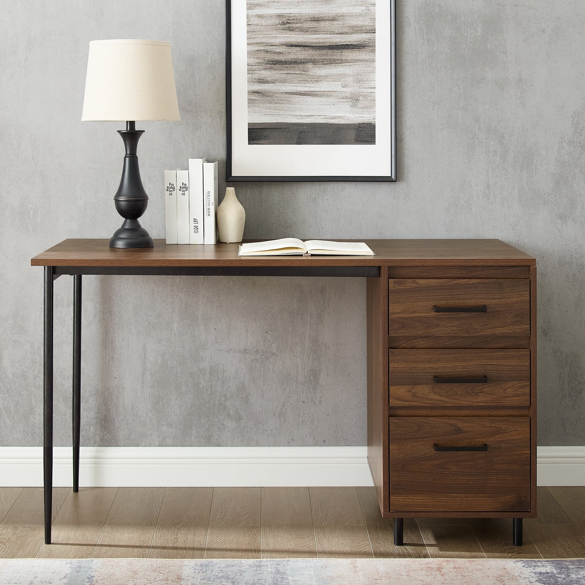 Walker Edison 52" Dark Walnut 3 Drawer Desk