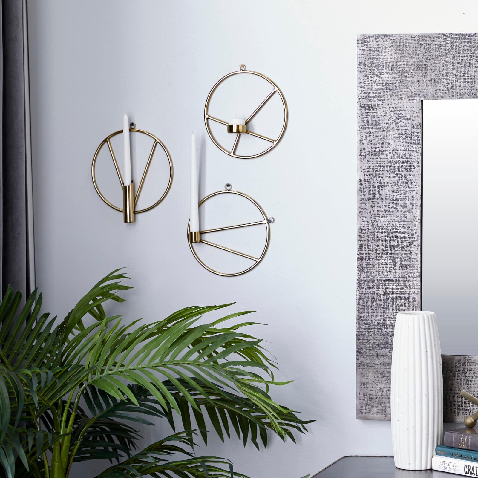 Set of 3 Gold Stainless Steel Modern Wall Sconce, 8" x 8"