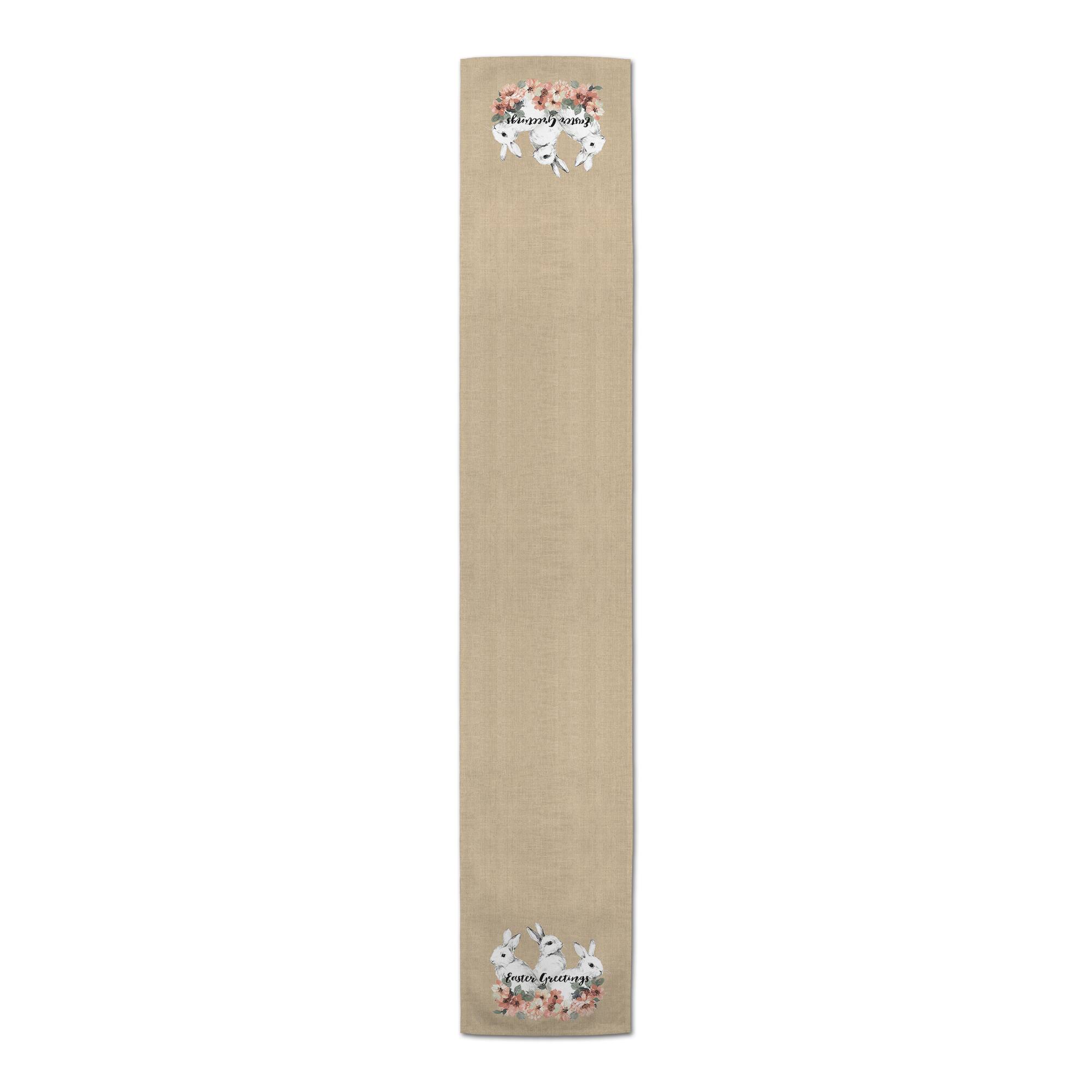 Sketched Bunnies On White Burlap 2 16" x 90" Poly Twill Table Runner