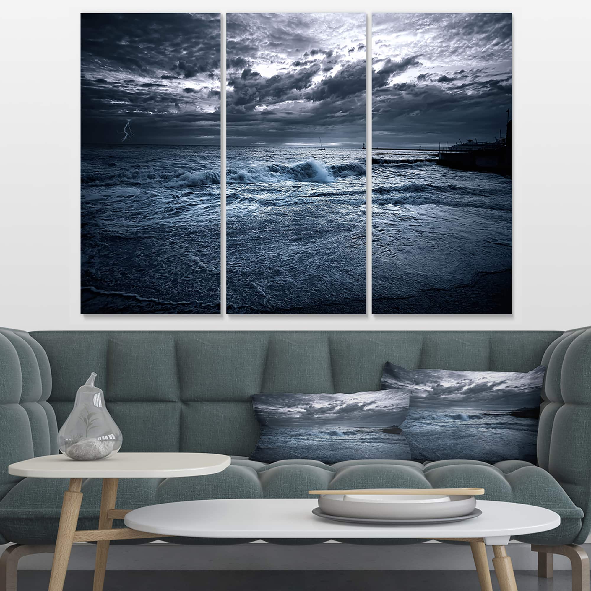 Designart - Sochi Sea Storm in Blue - Modern Landscape Wall Art Canvas