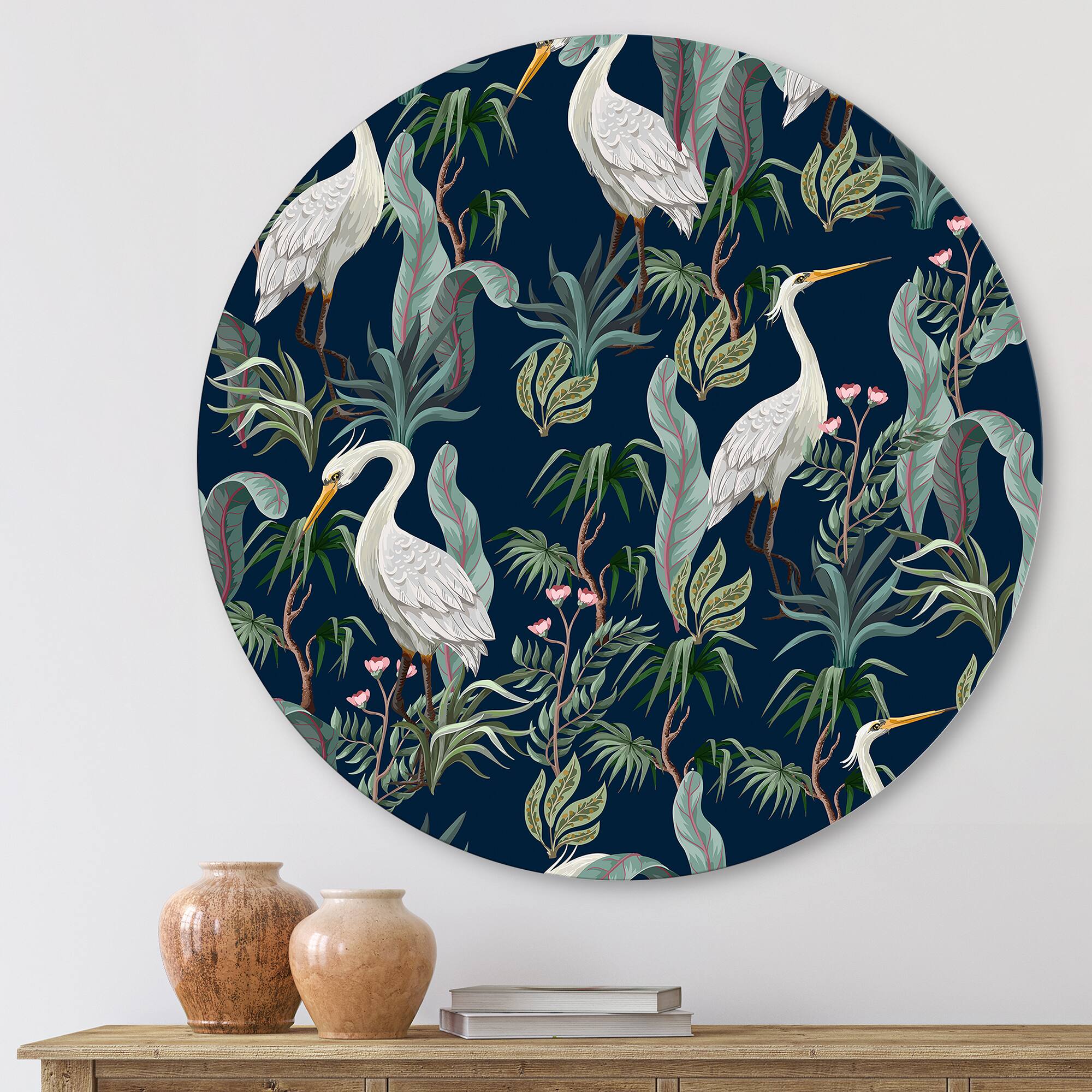 Designart - Chinoiserie With Birds and Peonies VII - Traditional Metal Circle Wall Art