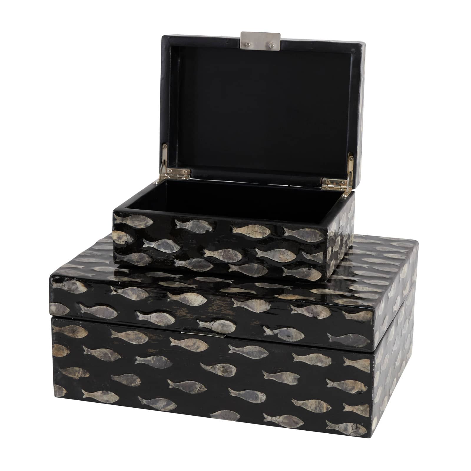 Black Mother of Pearl Fish Box Set