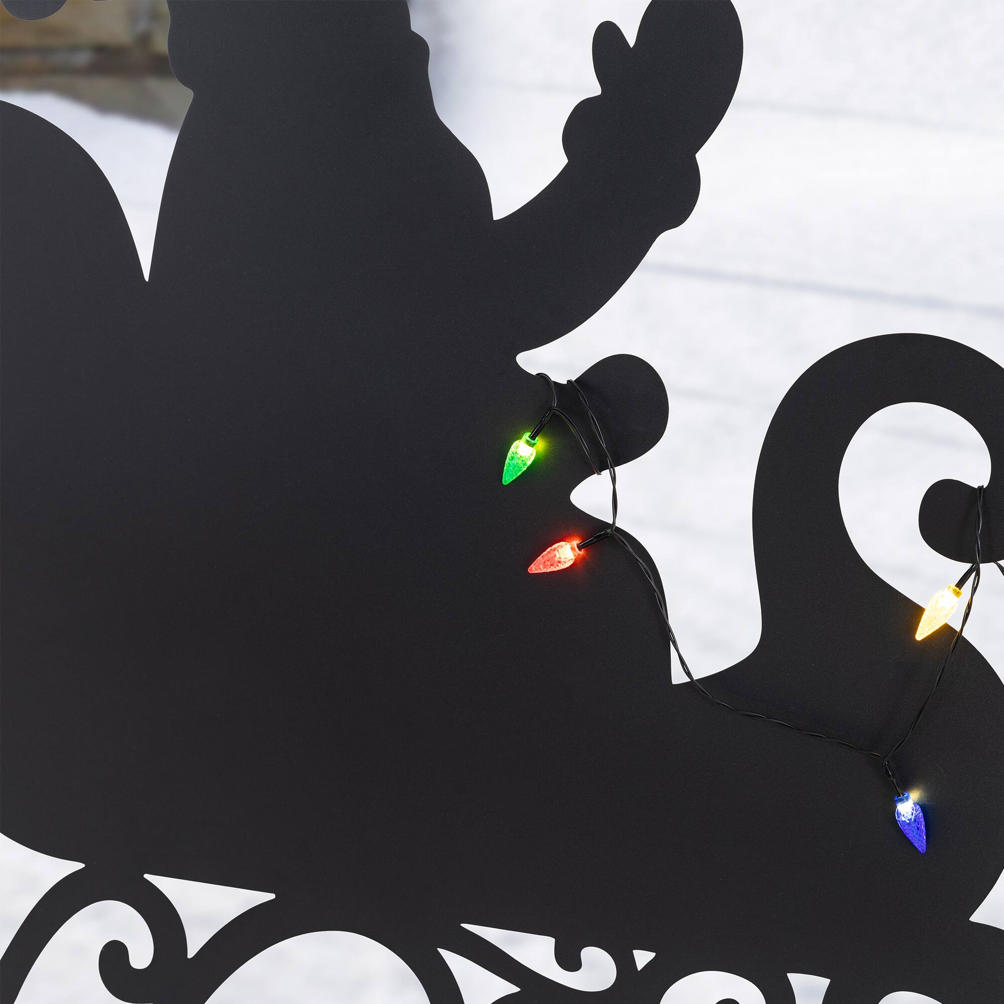 Glitzhome® 36" Set of 3 Christmas Lighted Metal Reindeer & Santa Sleigh Yard Stake with Timer
