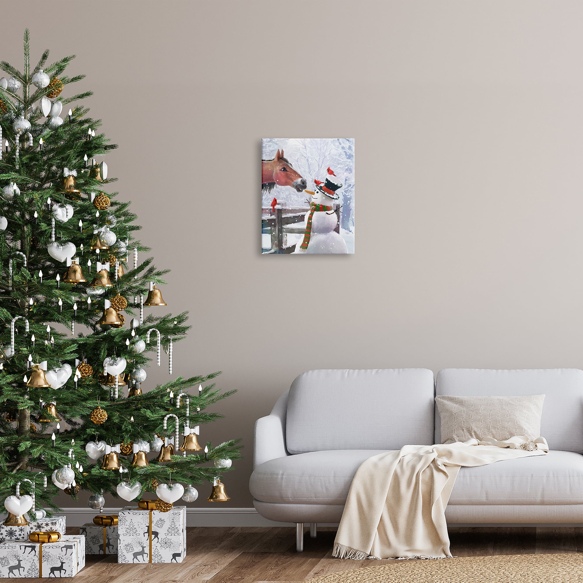 Stupell Industries Horse Eating Snowman Carrot Scene Canvas Wall Art