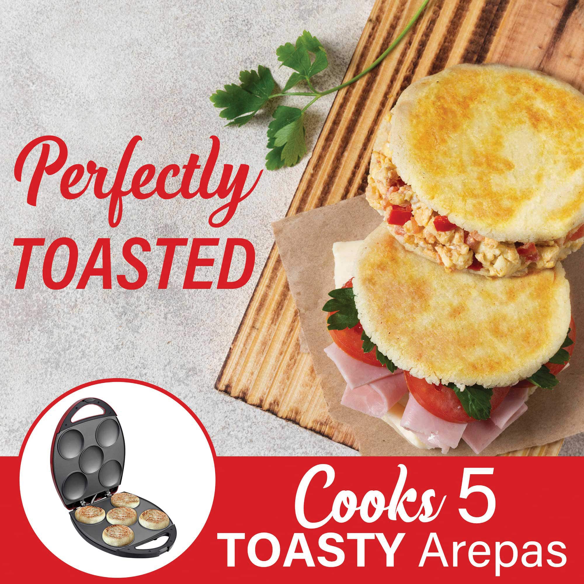 Brentwood Red 1200 Watt 5-Piece Nonstick Arepa Maker