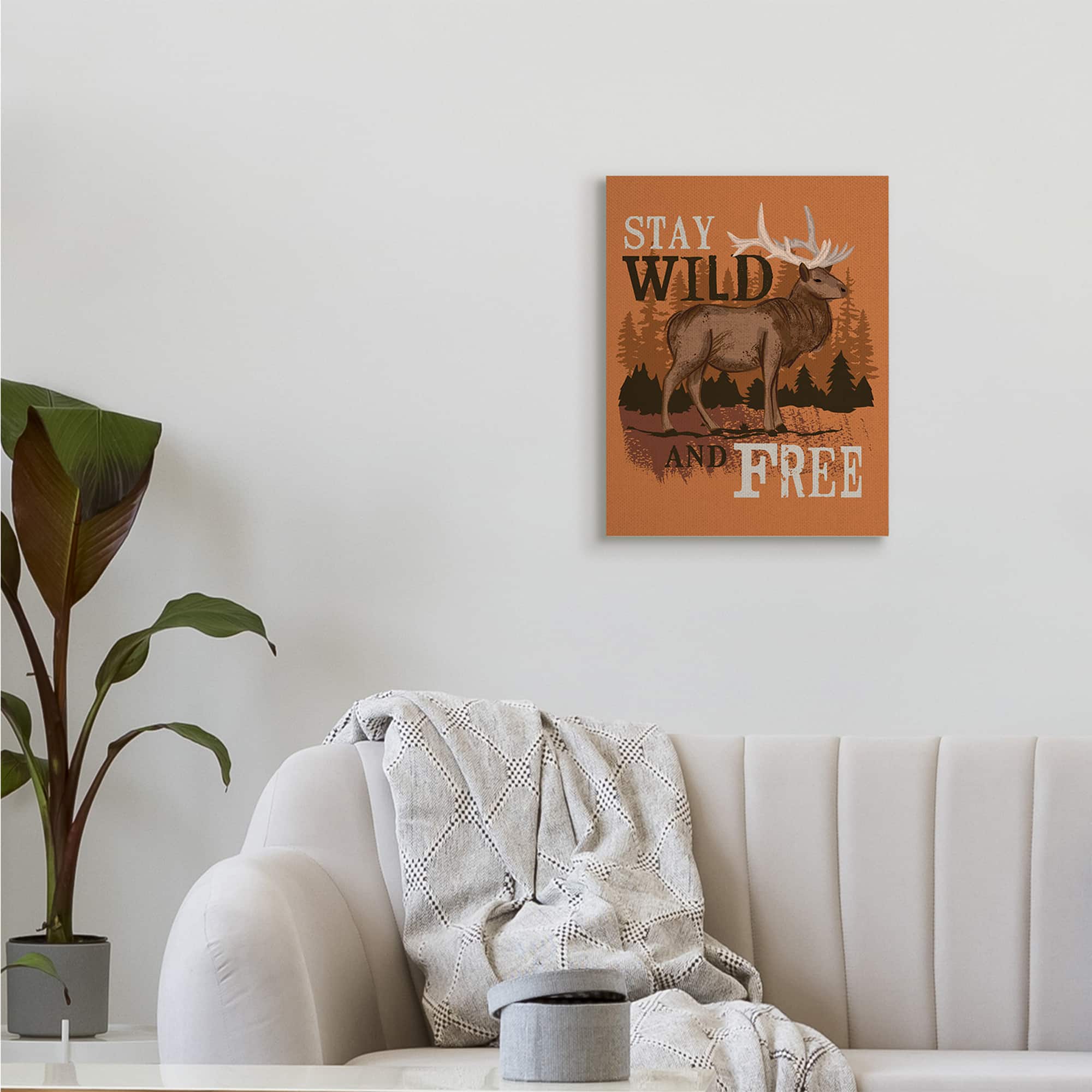 Stupell Industries Stay Wild and Free Phrase Forest Elk Landscape Canvas Wall Art