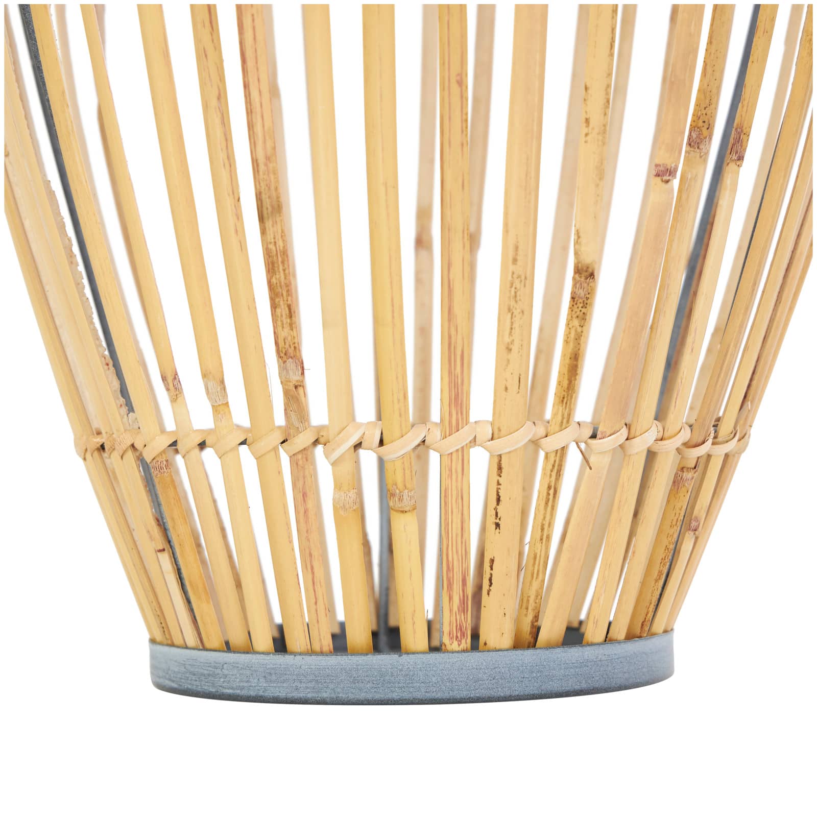 16" Brown Bamboo Handmade Open Frame Vase with Blue Metal Accents