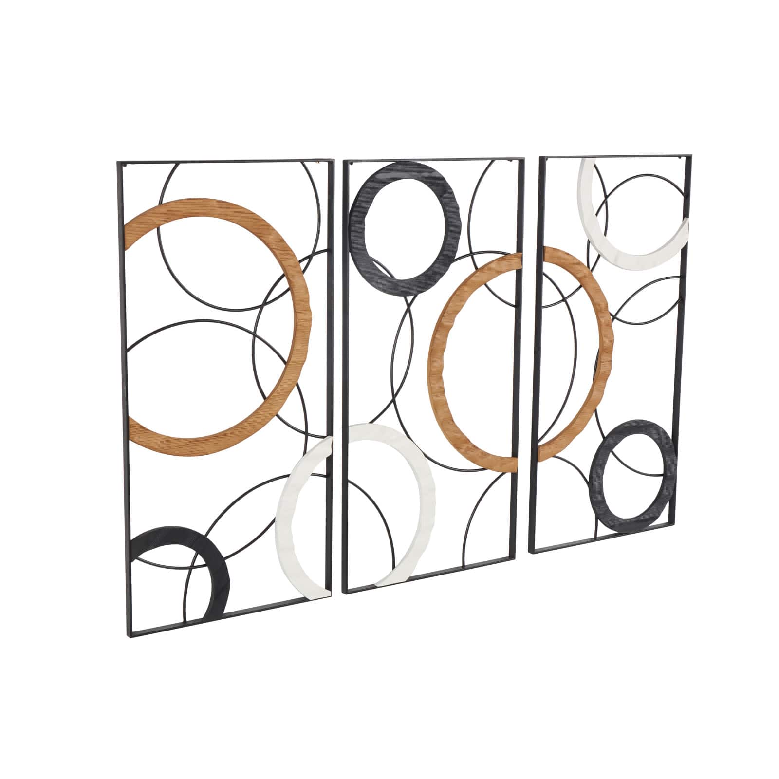 18" x 36" Black Metal Abstract with Brown & White Wooden Accent Home Wall Décor, 3ct.