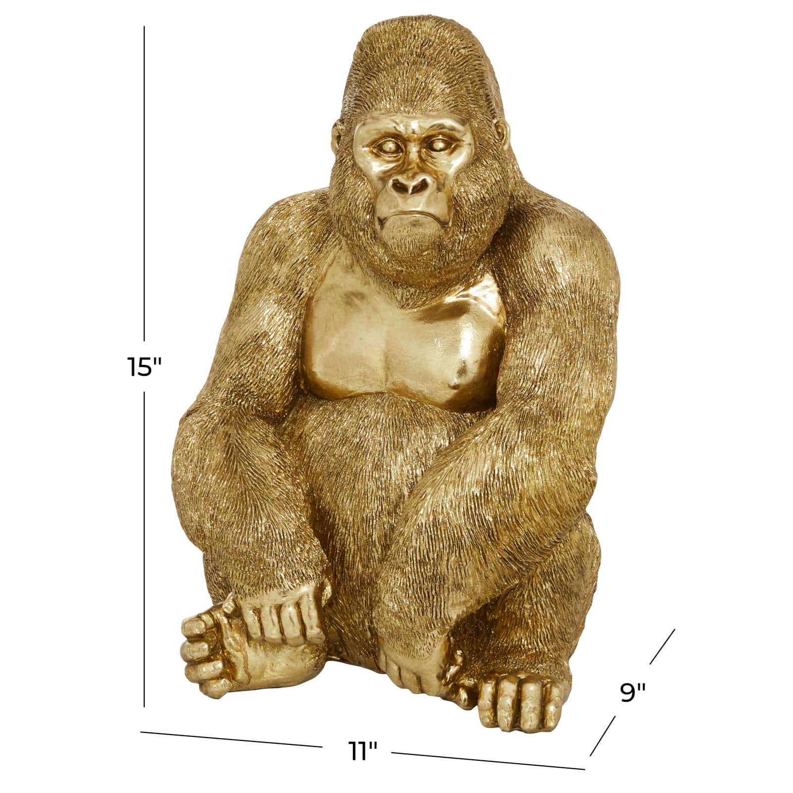 15" Gold Traditional Gorilla Sculpture