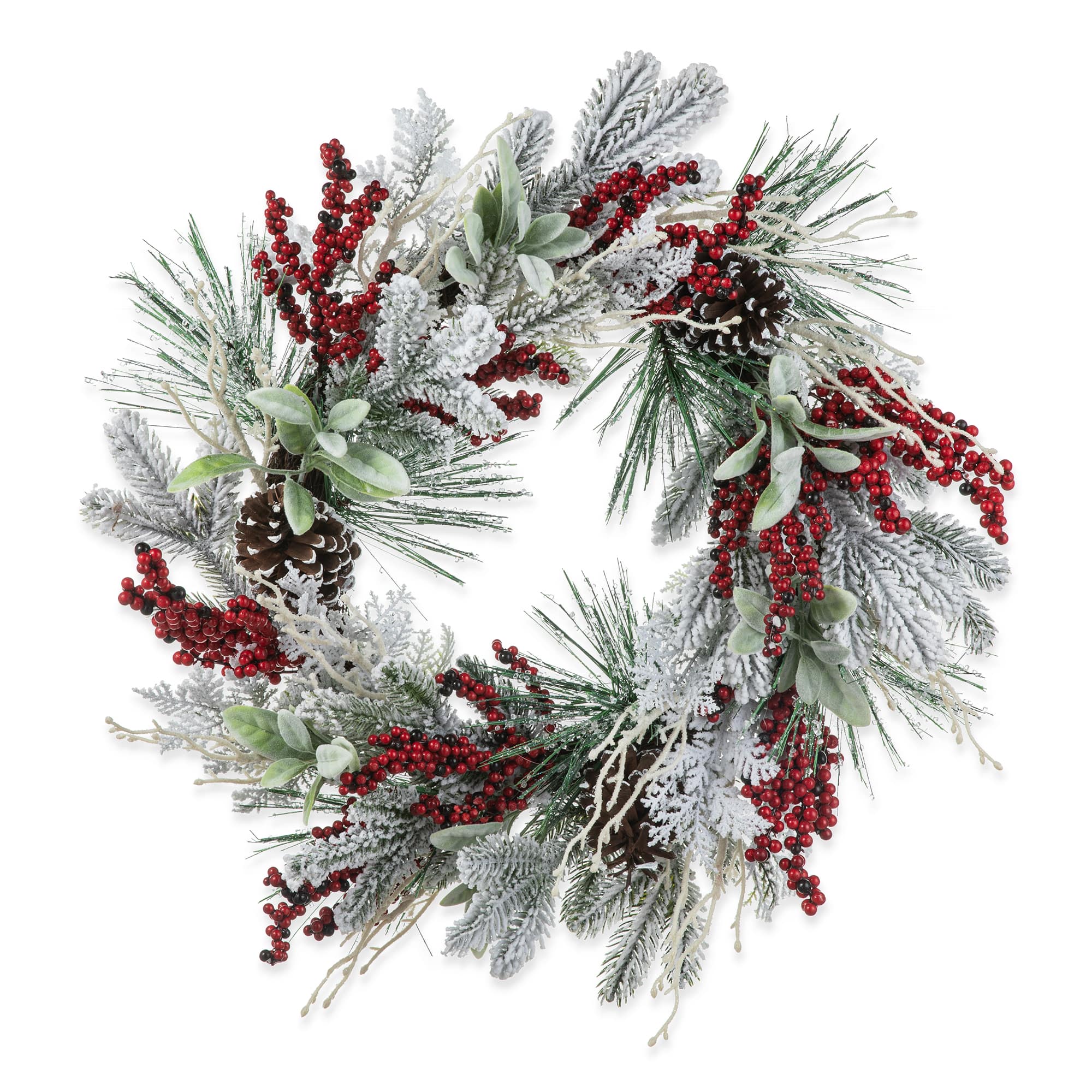 Glitzhome® 24" Christmas Snowy Pinecone & Berry Wreath