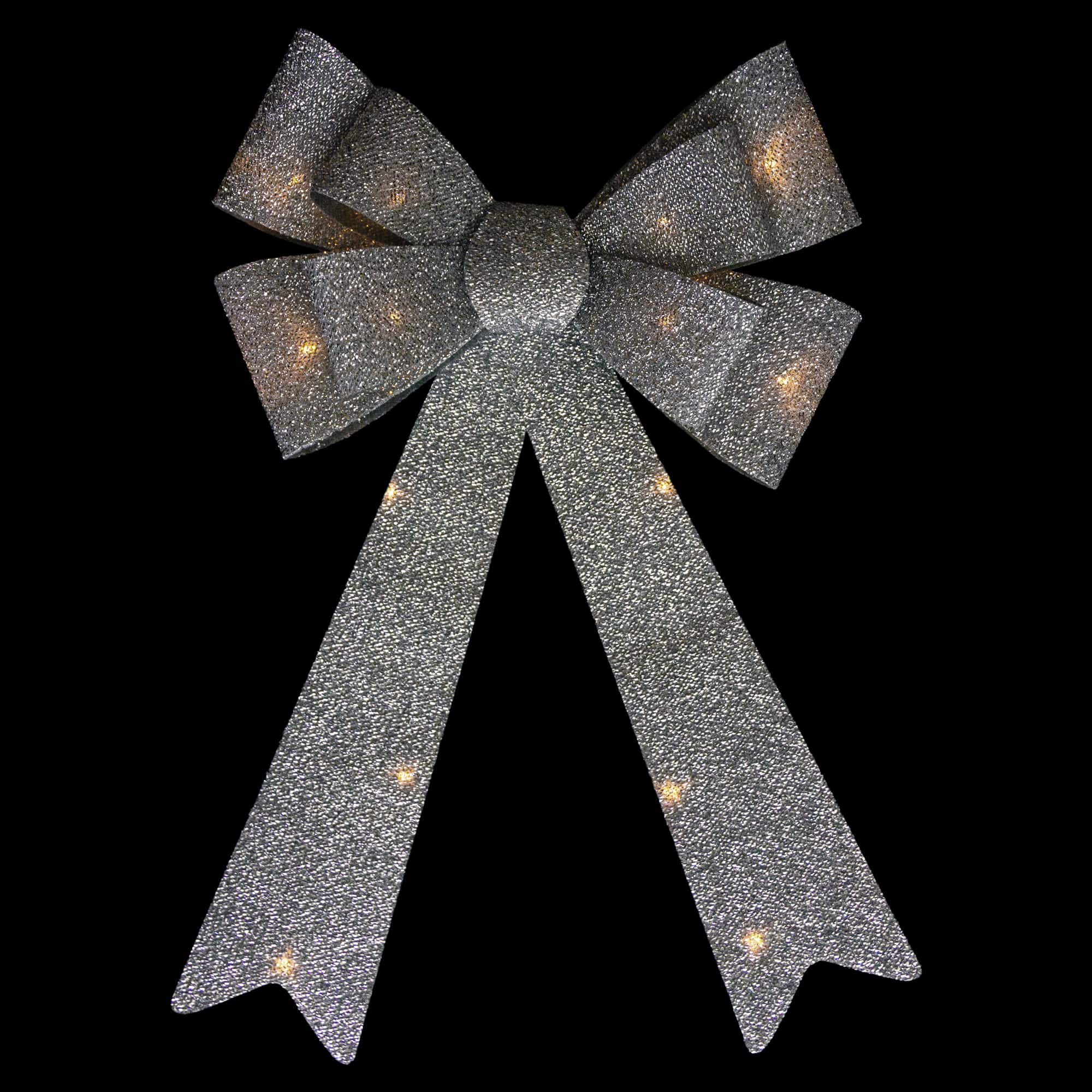 24" LED Lighted Silver Tinsel Bow Christmas Decoration