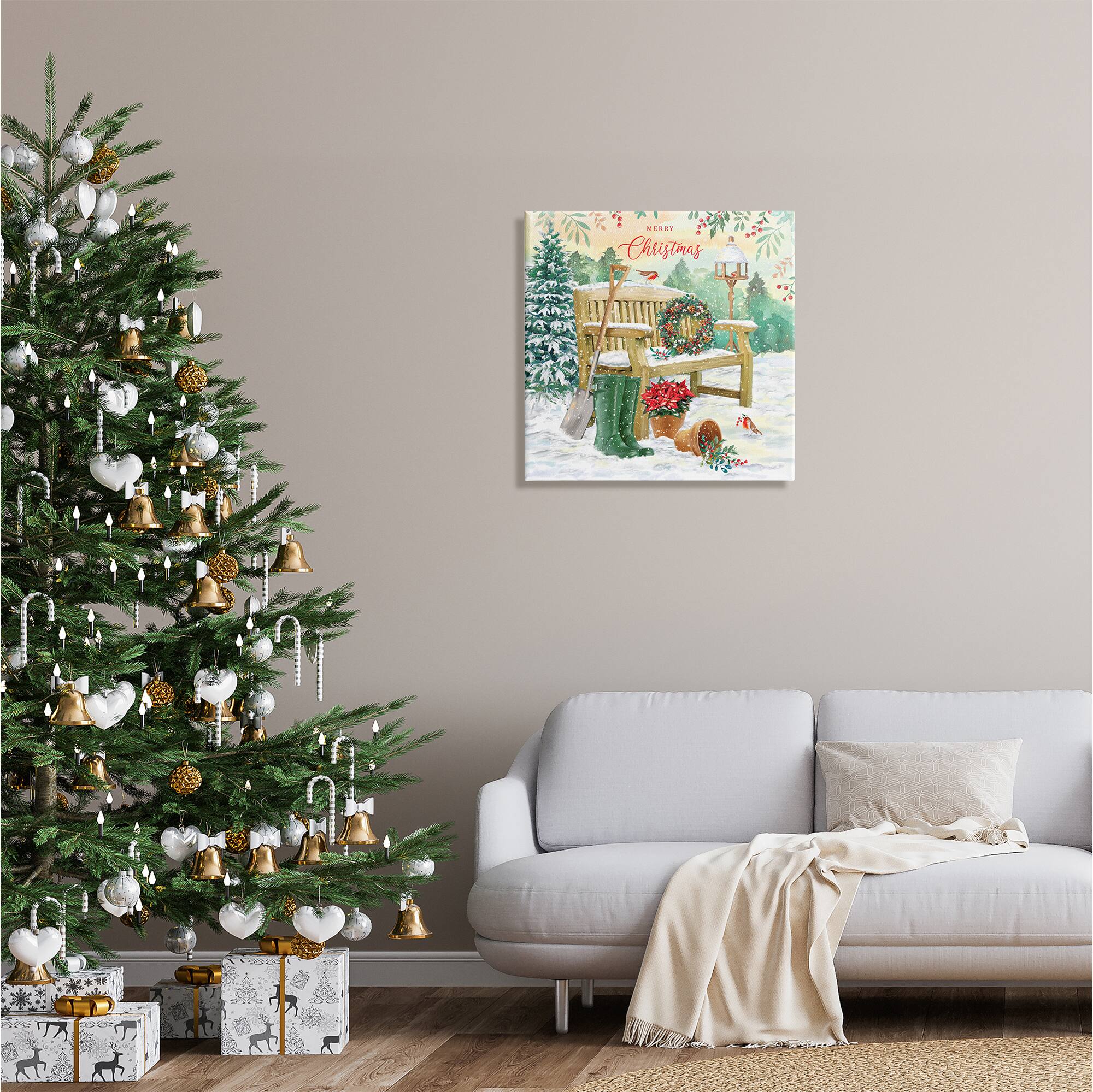 Stupell Industries Merry Christmas Winter Bench Canvas Wall Art