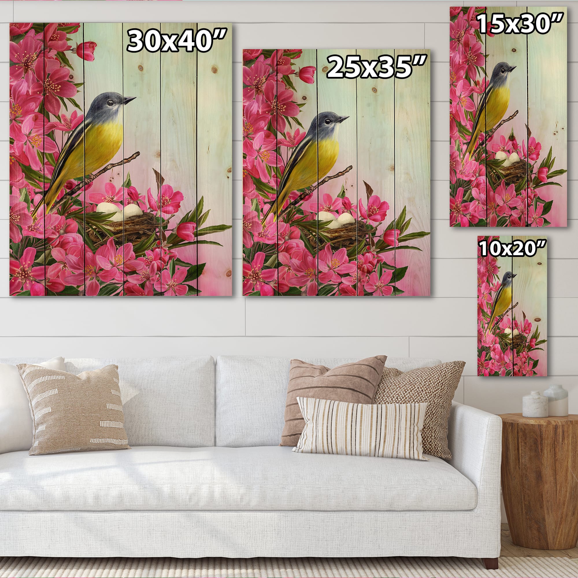 Designart - Little Yellow Bird Near The Nest with Flowers