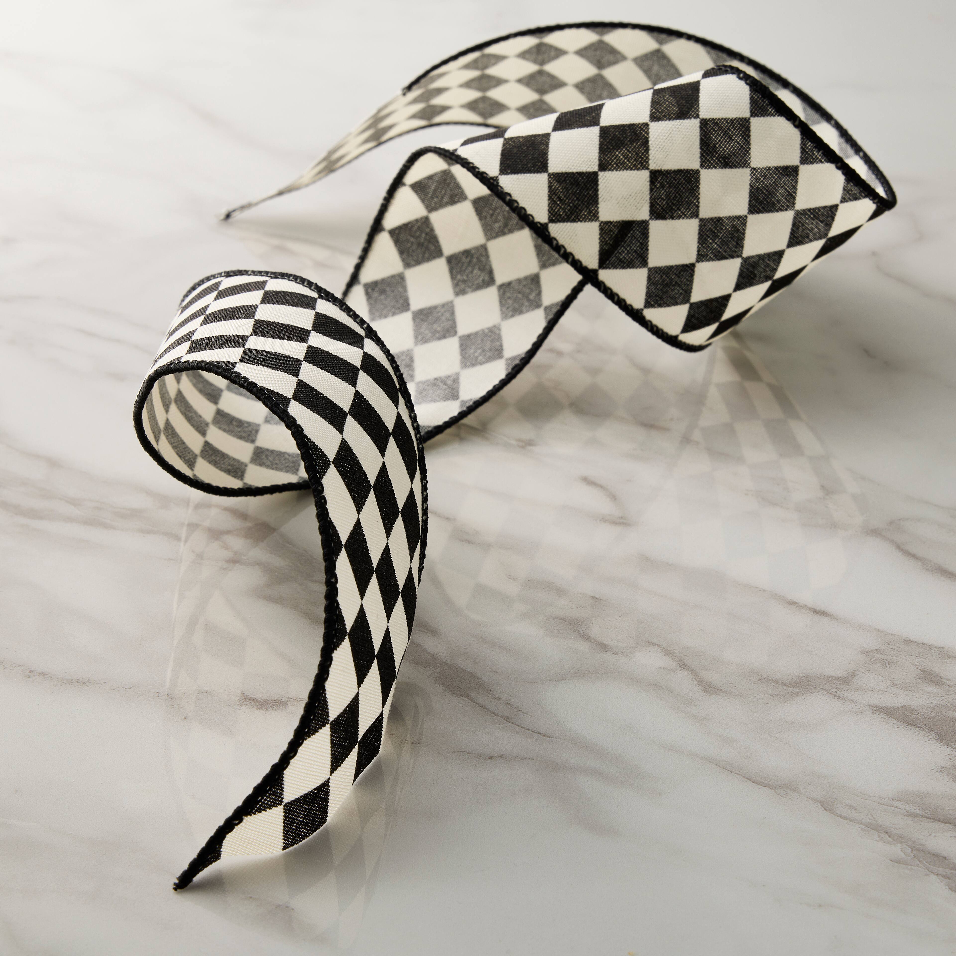 2.5" x 3yd. Black & White Diamonds Wired Edge Ribbon by Celebrate It™