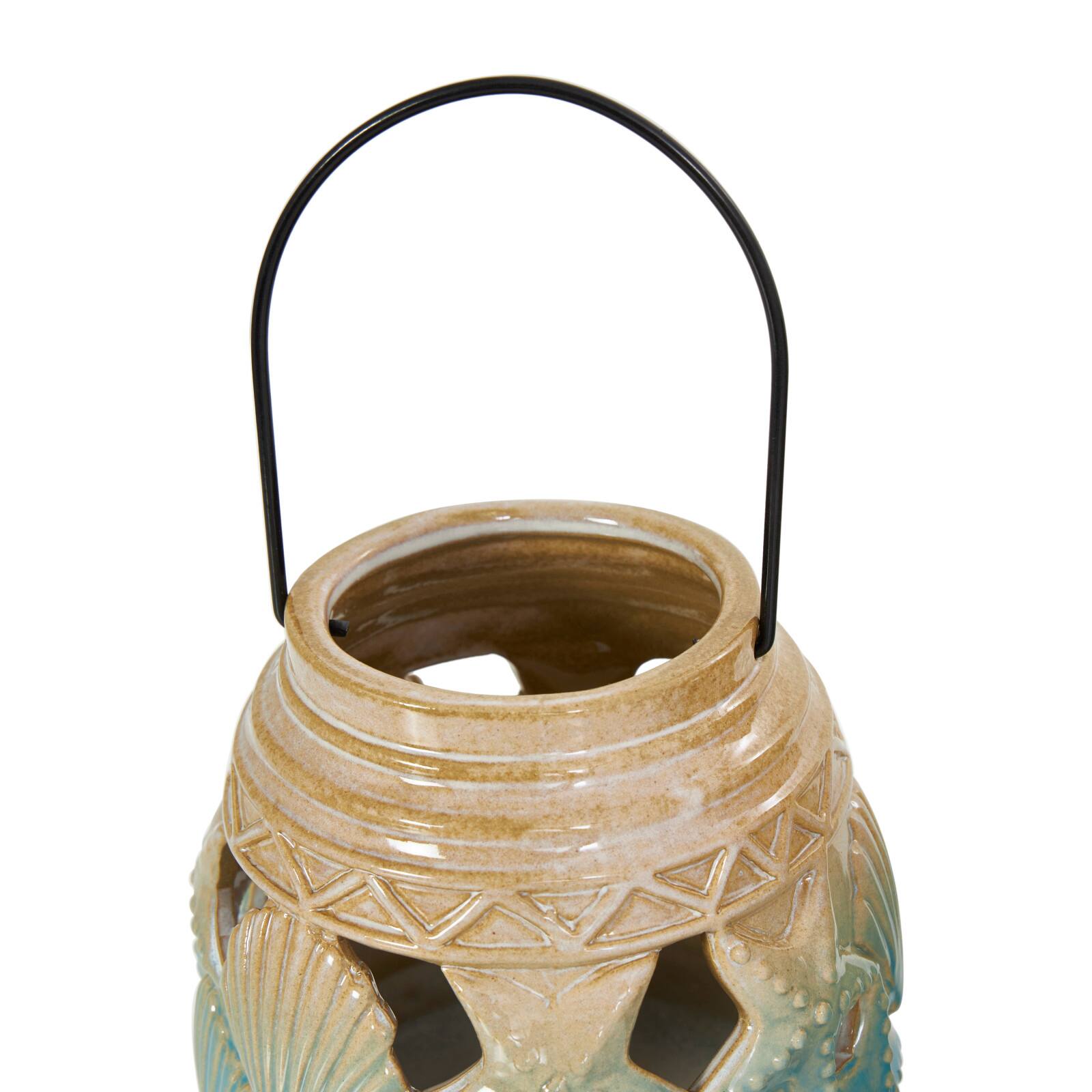 Blue Ceramic Ombre Nautical Cutout Candle Lantern Set