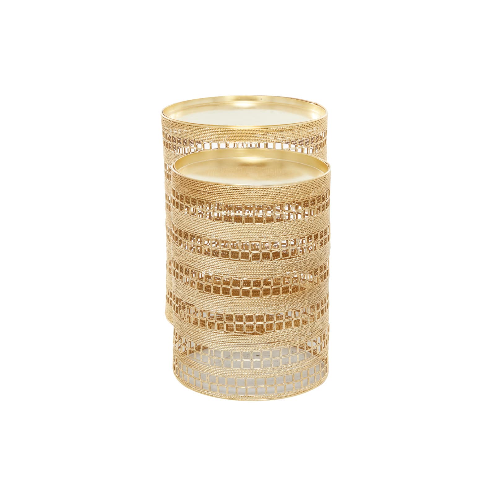 Set of 2" Gold Metal Transitional Accent Table, 18" x 14" x 14"