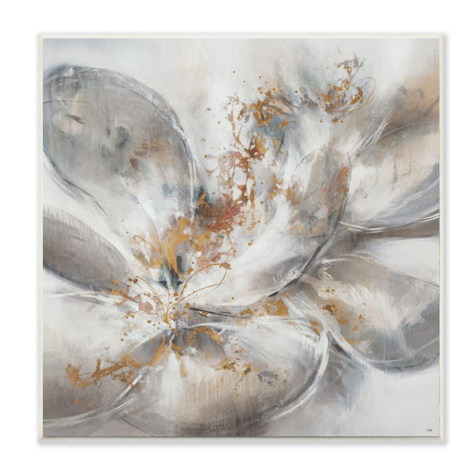 Stupell Industries Abstract Flower Bloom Gray Gold White Framed Wall Art