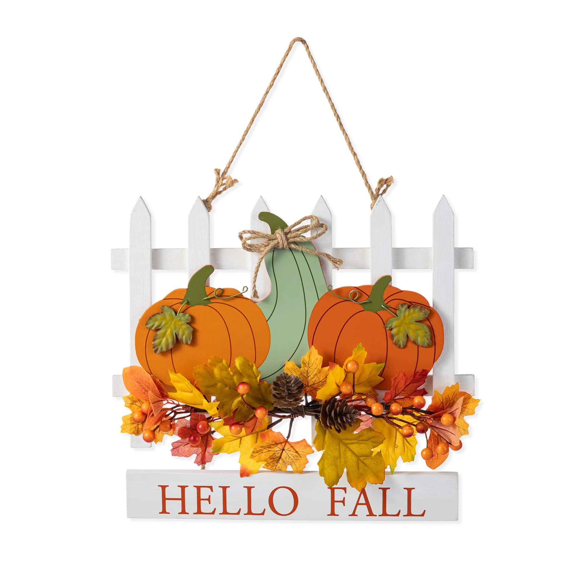 Glitzhome® 14" Fall Wooden Patch with Floral Door Hanger