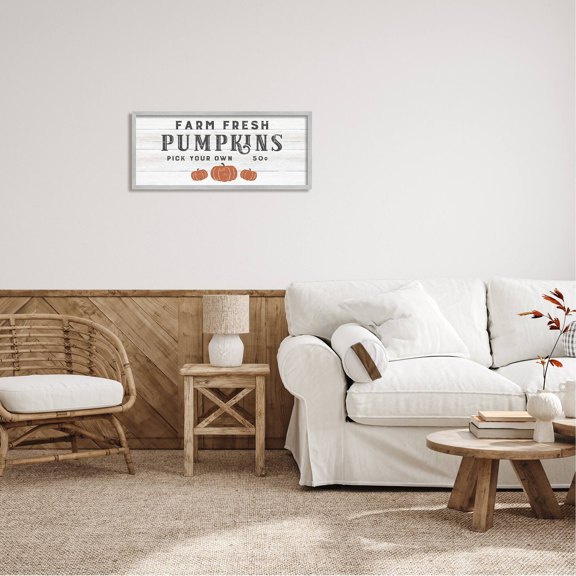 Stupell Industries Farm Fresh Pumpkins Country Sign Framed Giclee Art