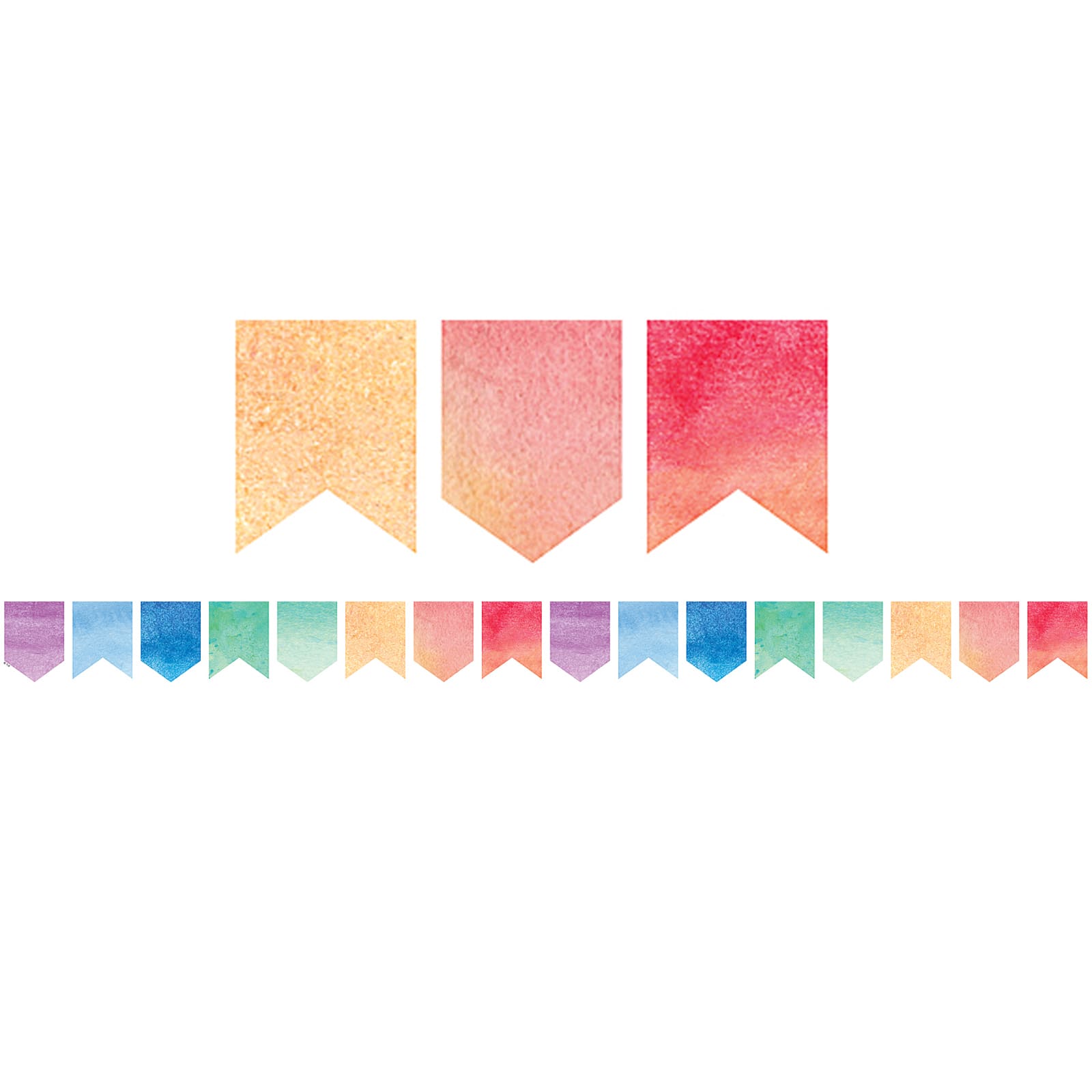 Teacher Created Resources Die-Cut Watercolor Pennants Border Trim, 210ft.