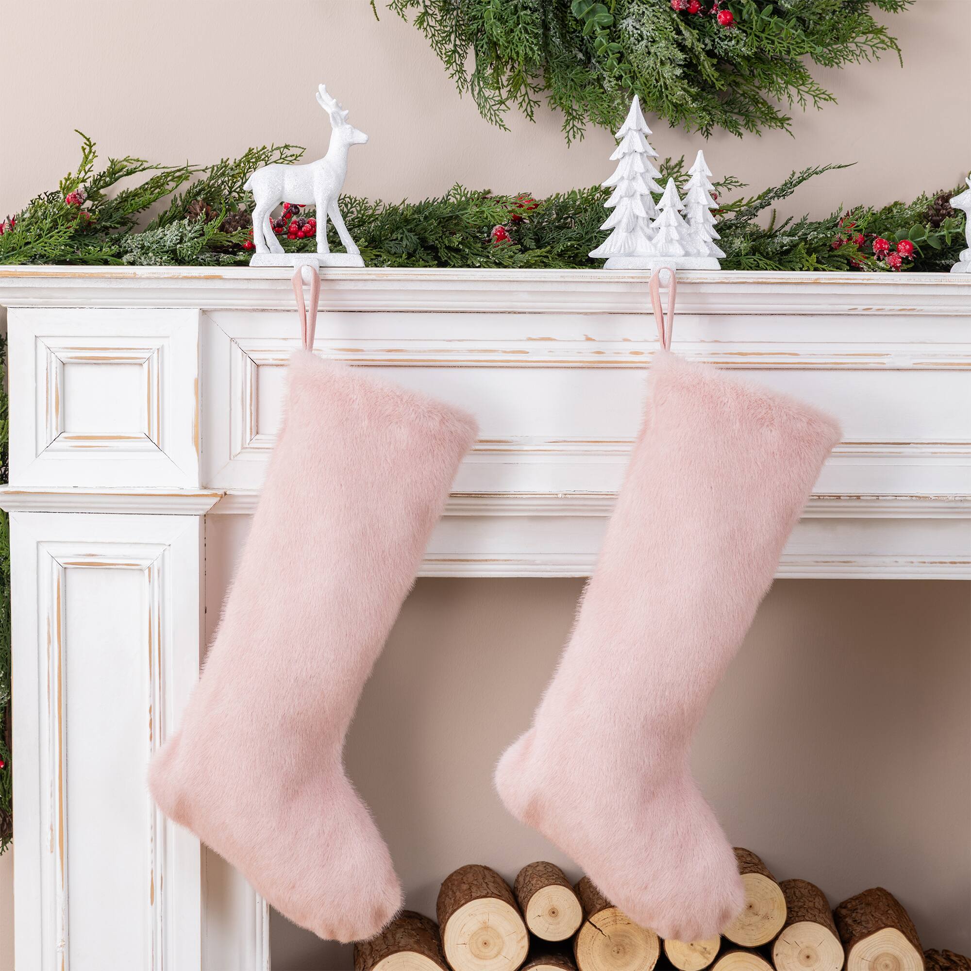 Glitzhome® 24" Pink Plush Christmas Stocking