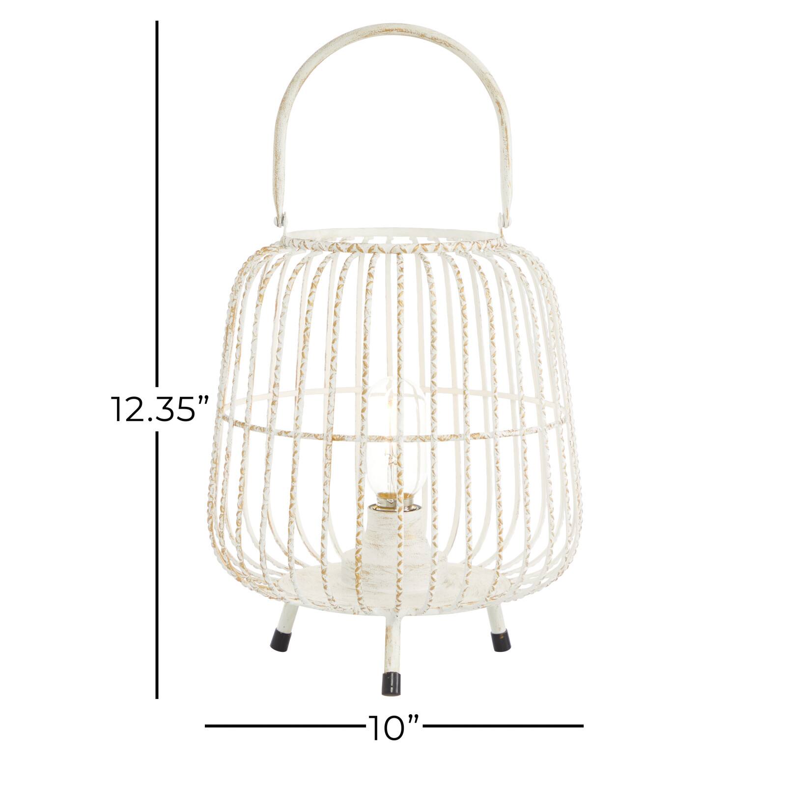 White Iron Modern Candle Holder Lantern, 12" x 10" x 10"