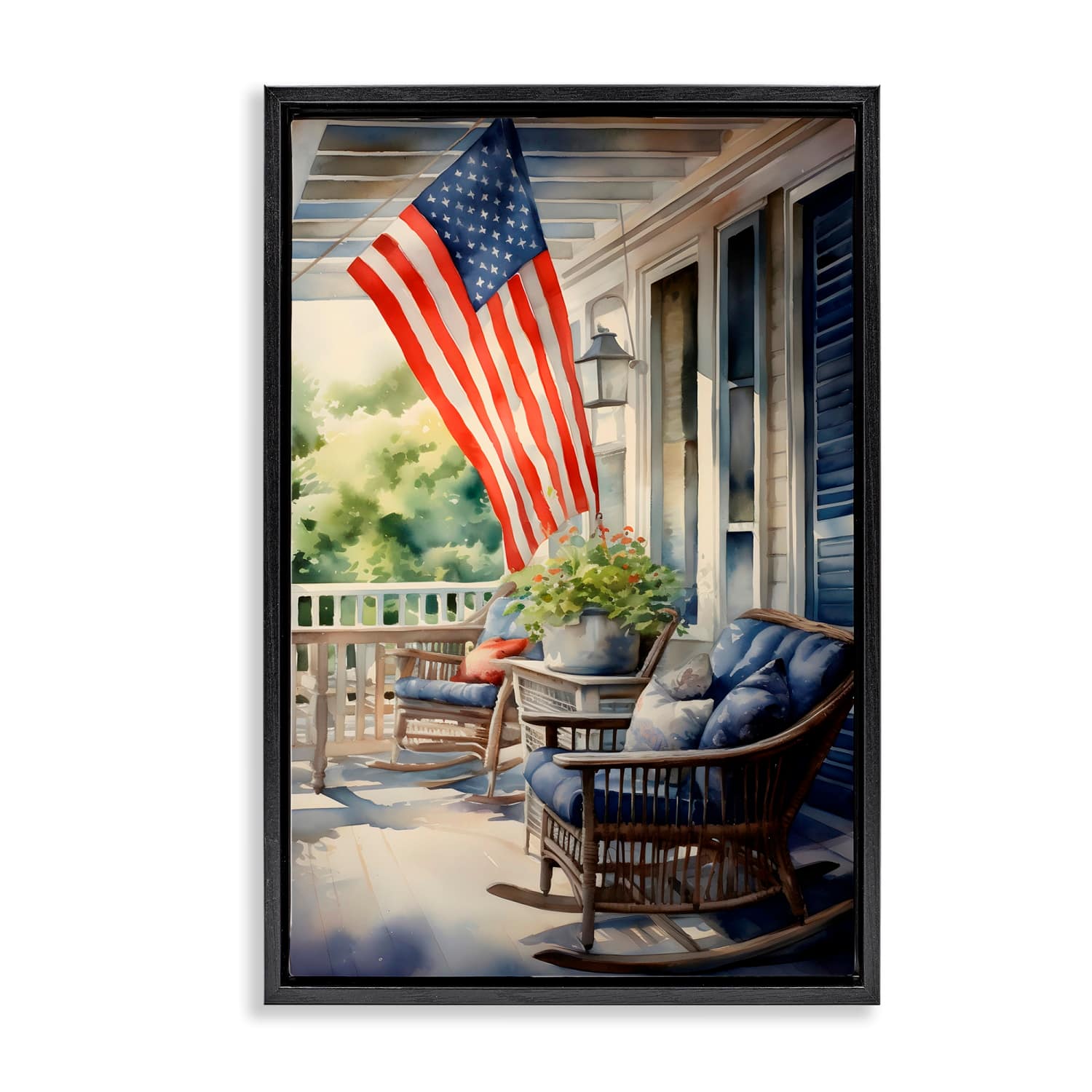 Stupell Industries Porch with American Flag Floater Framed Art