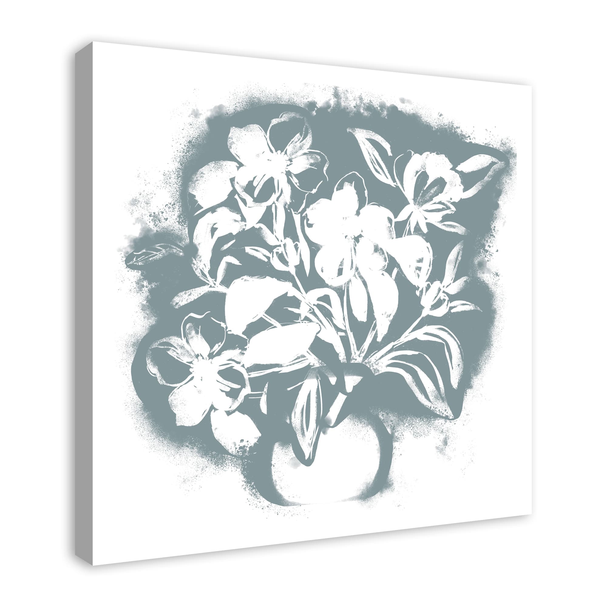 Blue Spray Paint Floral 30" x 30" Canvas Wall Art