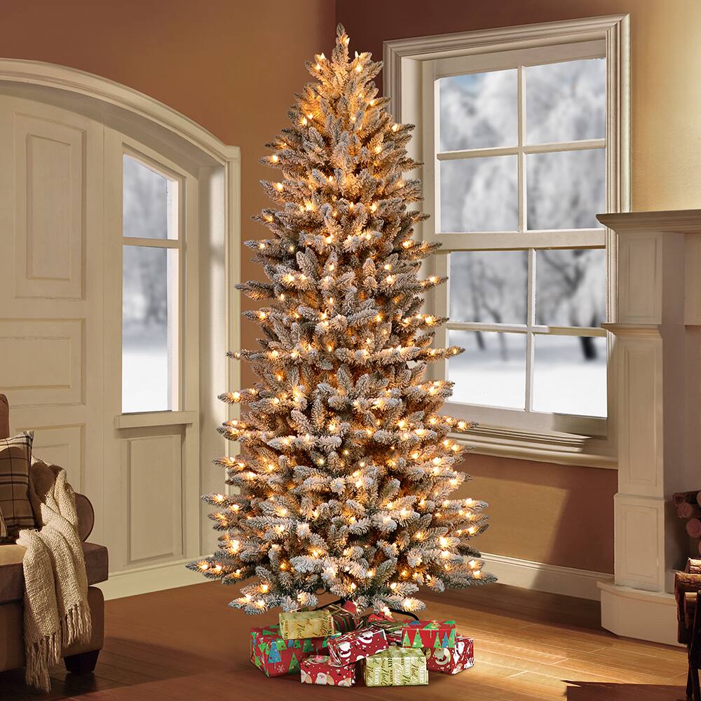 6 Pack: 4.5ft. Pre-Lit Slim Flocked Fraser Fir Artificial Christmas Tree, Clear Lights