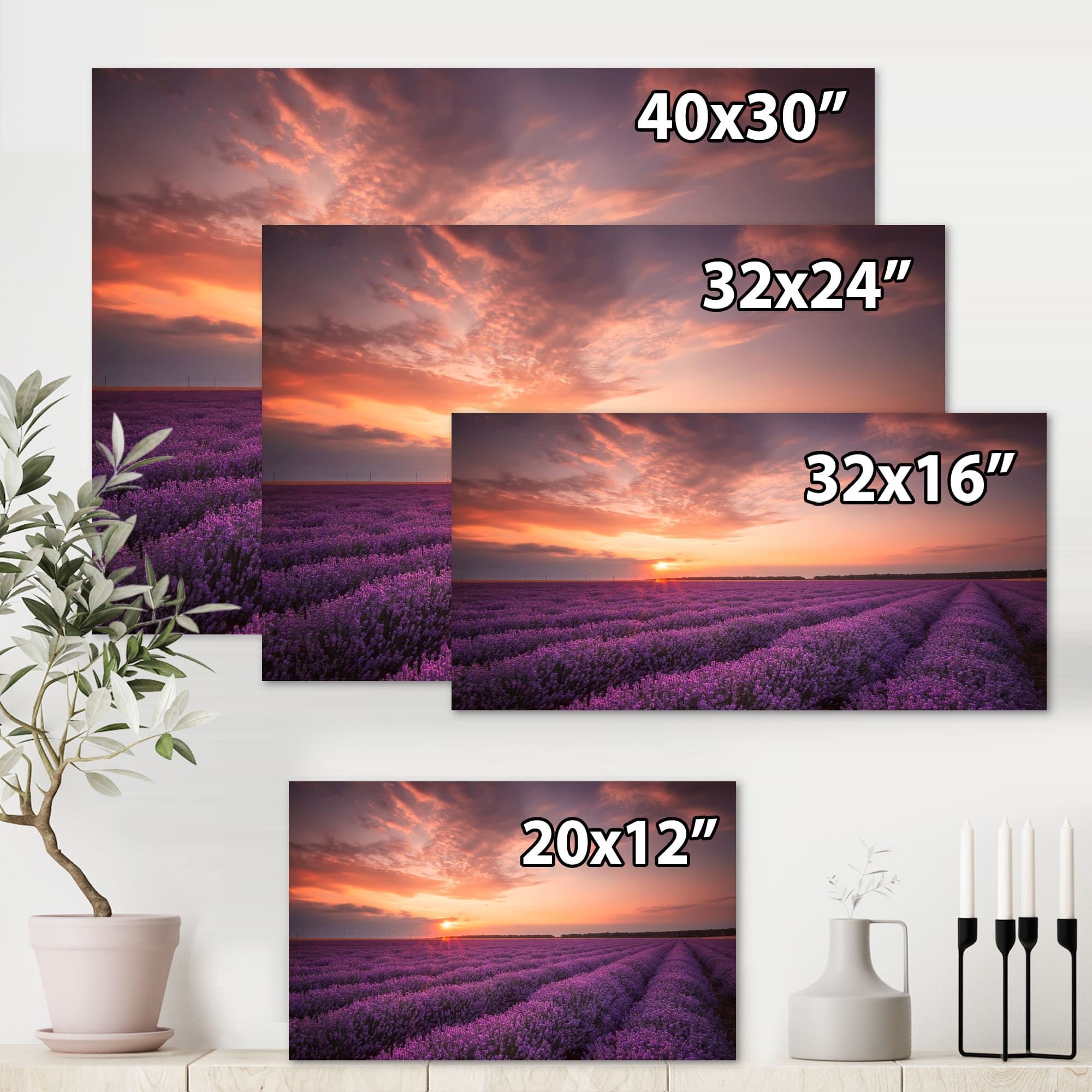 Designart - Sunrise & Dramatic Clouds Over Lavender Field XII - Farmhouse Canvas Wall Art Print