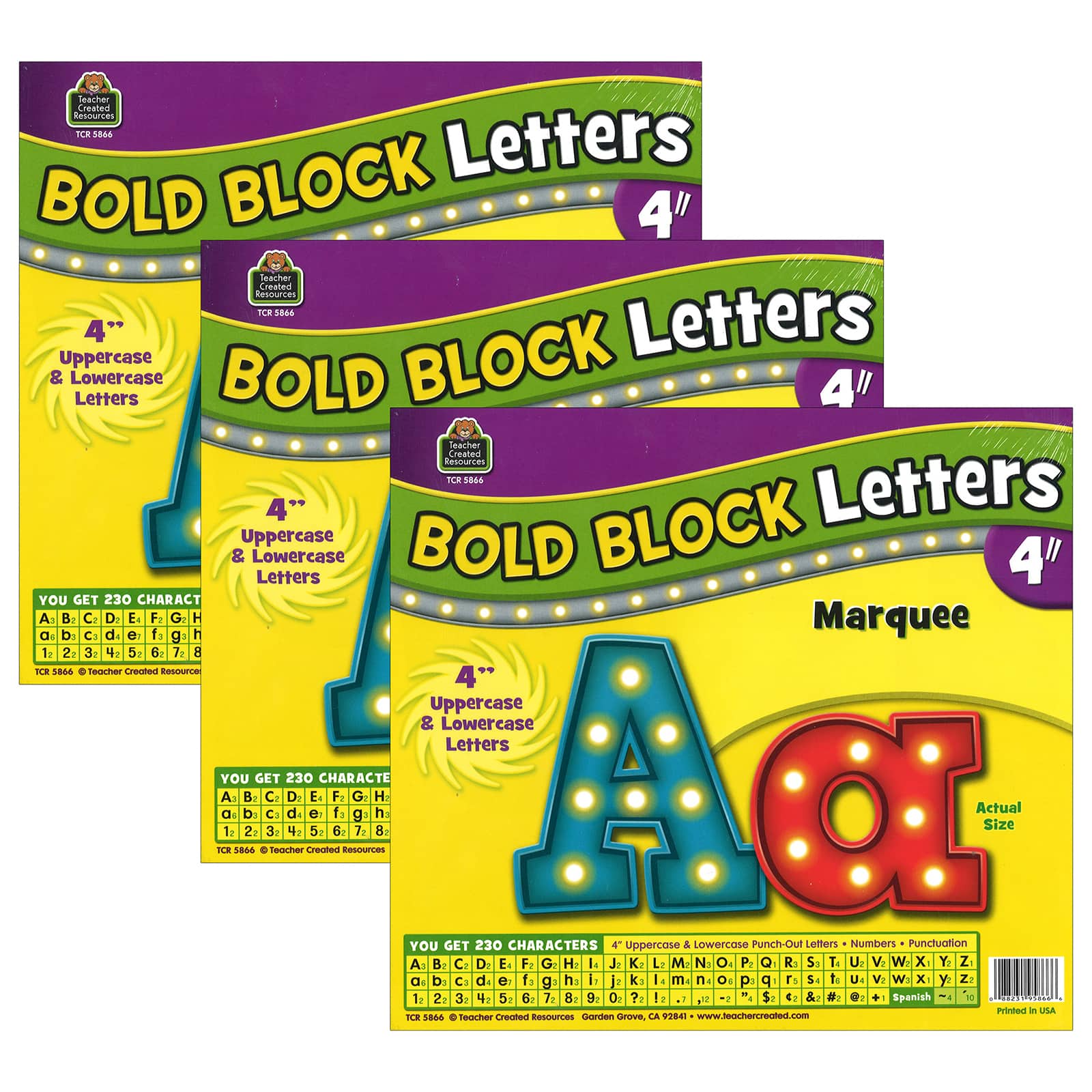 Teacher Created Resources® Marquee Bold Block 4" Letters Combo Pack, 230 Pieces Per Pack, 3 Packs of 690