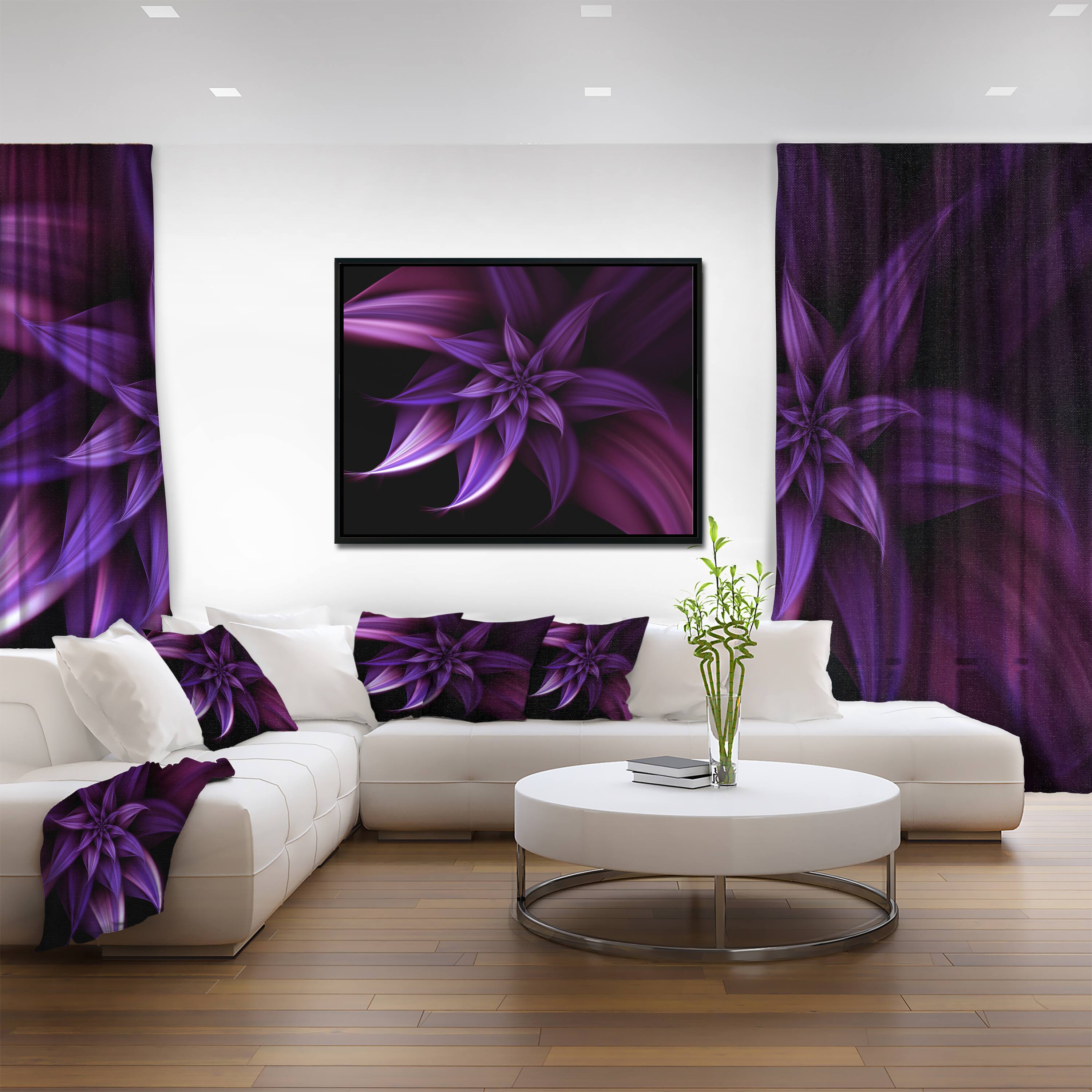 Designart - Fractal Flower Purple - Floral Art Framed Canvas Print
