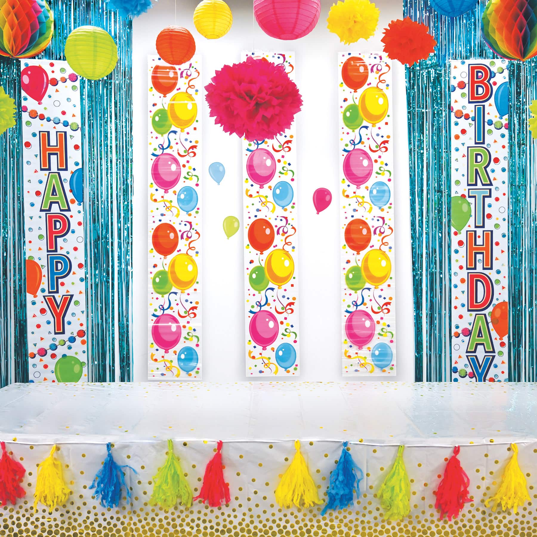Beistle 8ft. Pink, Green, Turquoise & Yellow Tissue Tassel Garland, 2ct.