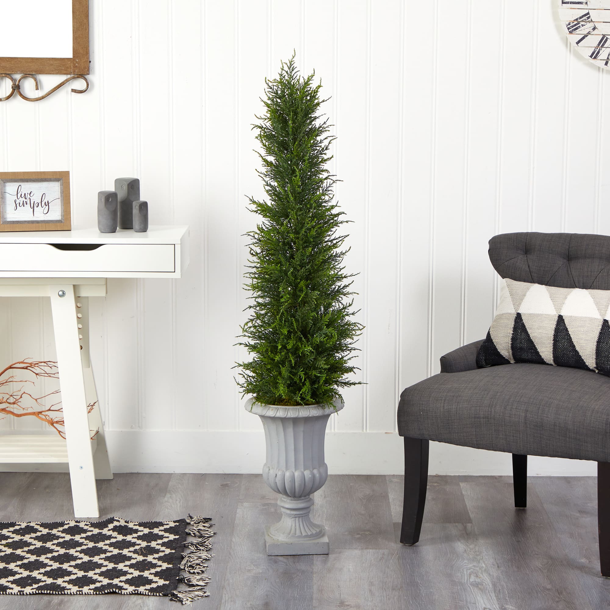 4.5ft. Cypress UV Resistant Artificial Tree in Decorative Urn