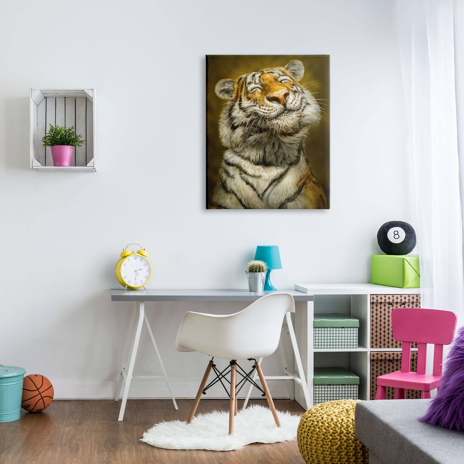 Stupell Industries Happy Tiger Funny Large Cat Animal Painting Canvas Wall Art