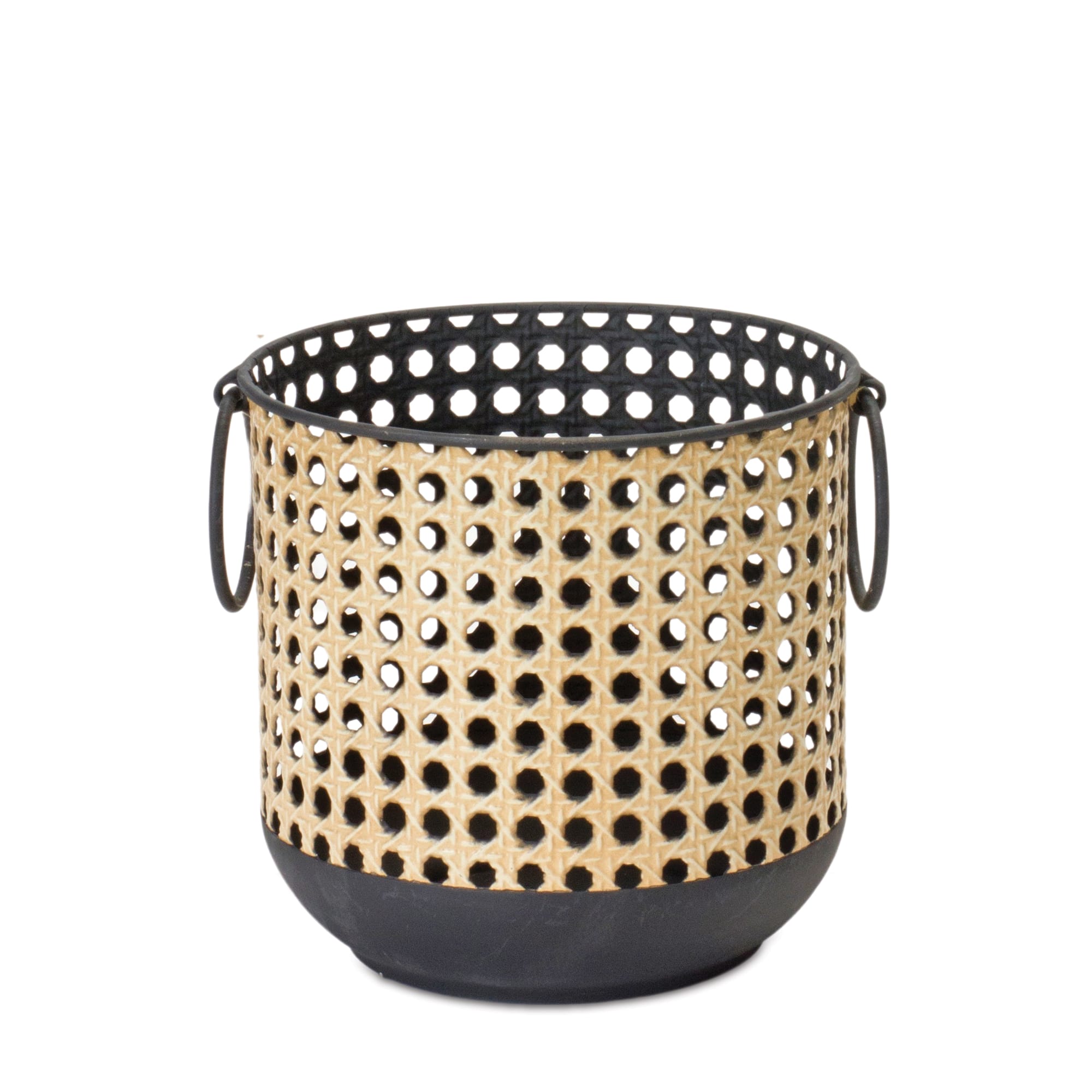 Punched Metal Candle Holder with Rattan Design Set