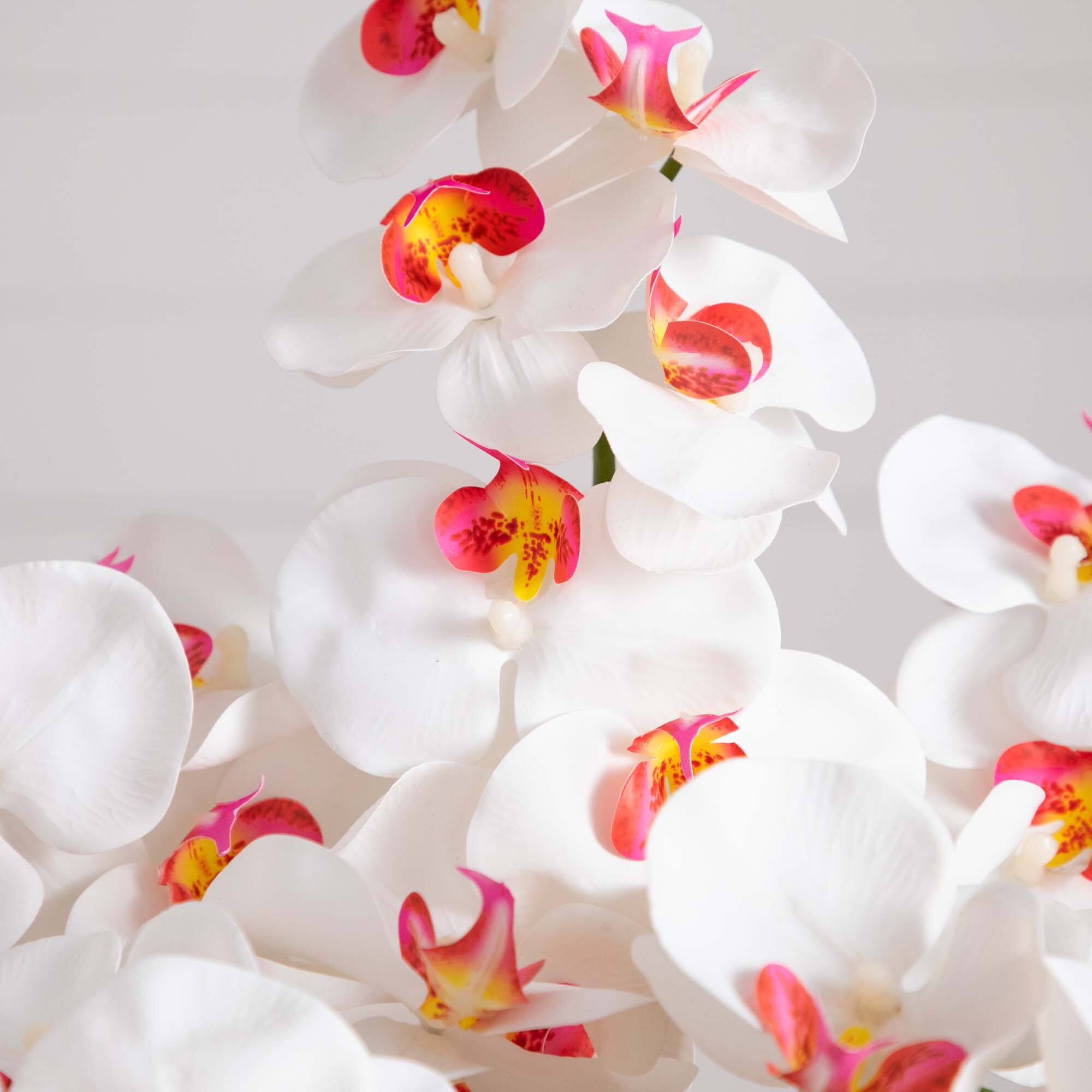 3.5ft. White Orchid Arrangement in Patina Metal Planter with Stand