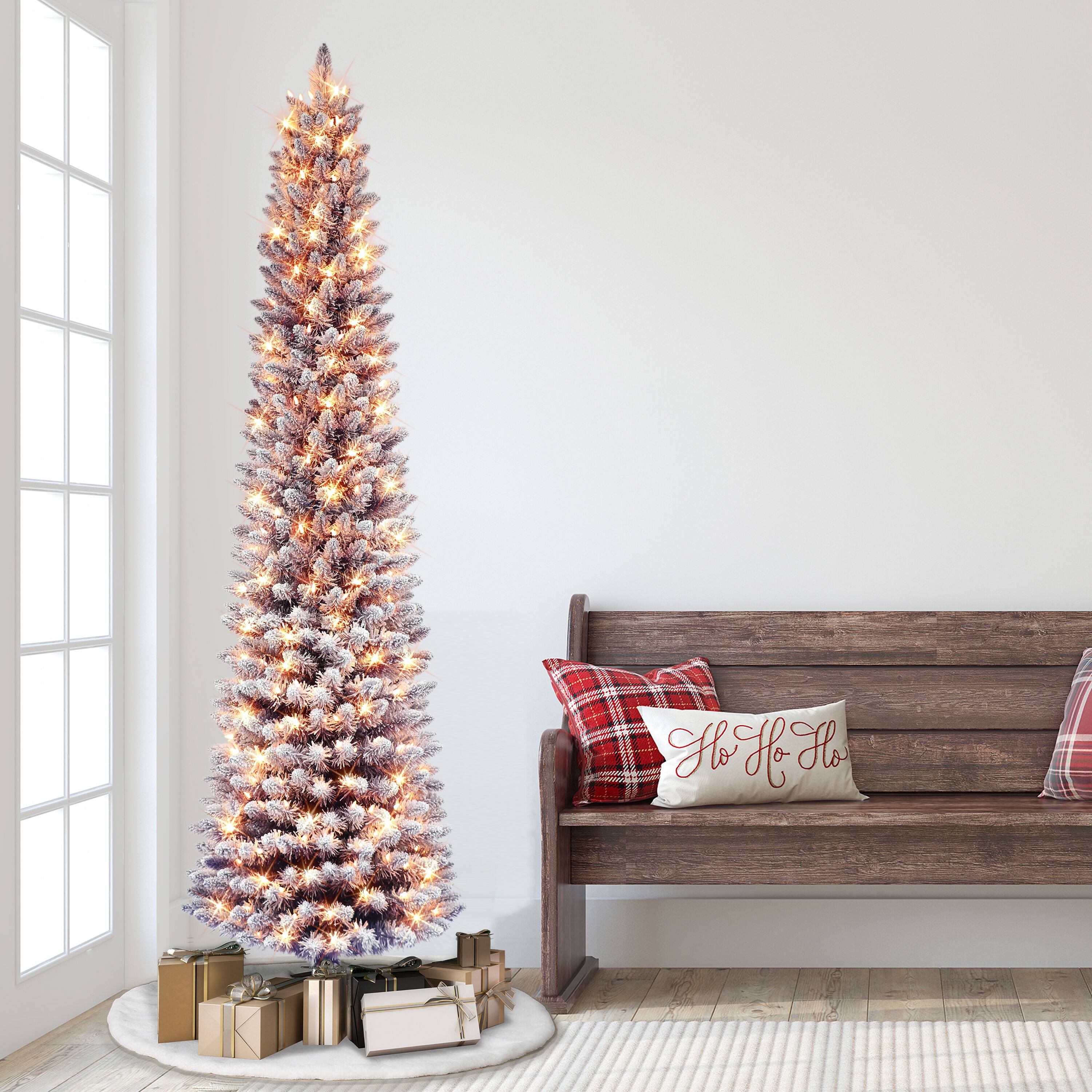 7.5ft. Pre-Lit Flocked Fashion Purple Artificial Christmas Tree, Clear Lights