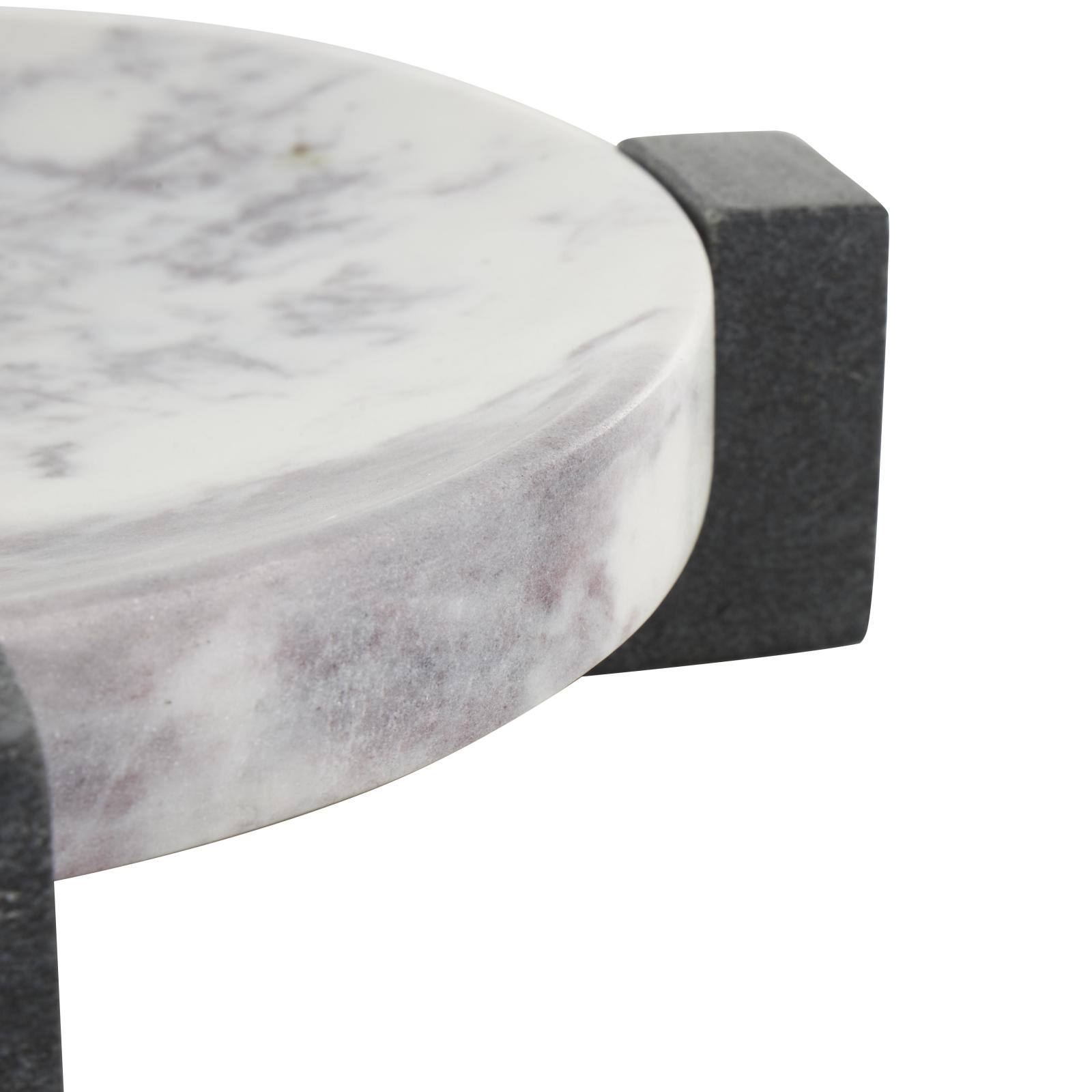 10" x 10" White with Black X-Shaped Base Marble Geometric Round Tray