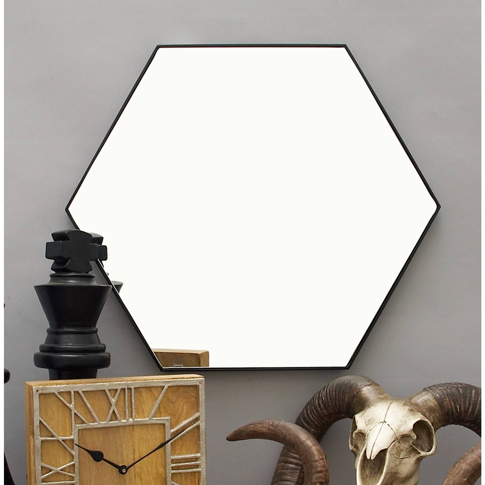 CosmoLiving by Cosmopolitan Black Contemporary Wood Wall Mirror, 21" x 24"