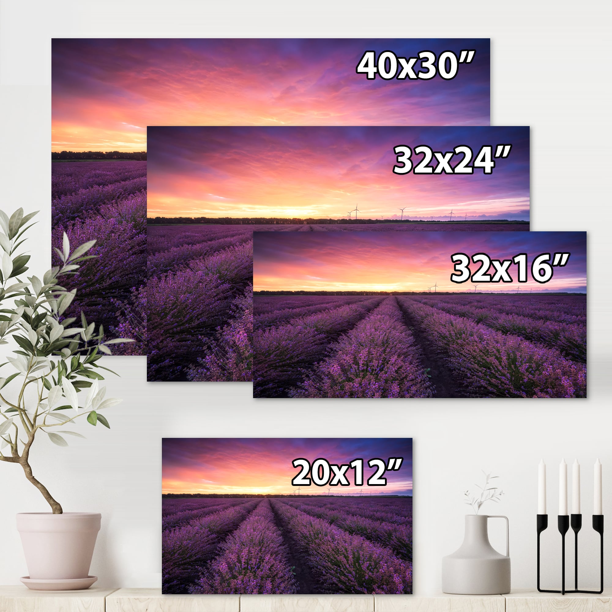 Designart - Sunrise & Dramatic Clouds Over Lavender Field XIII