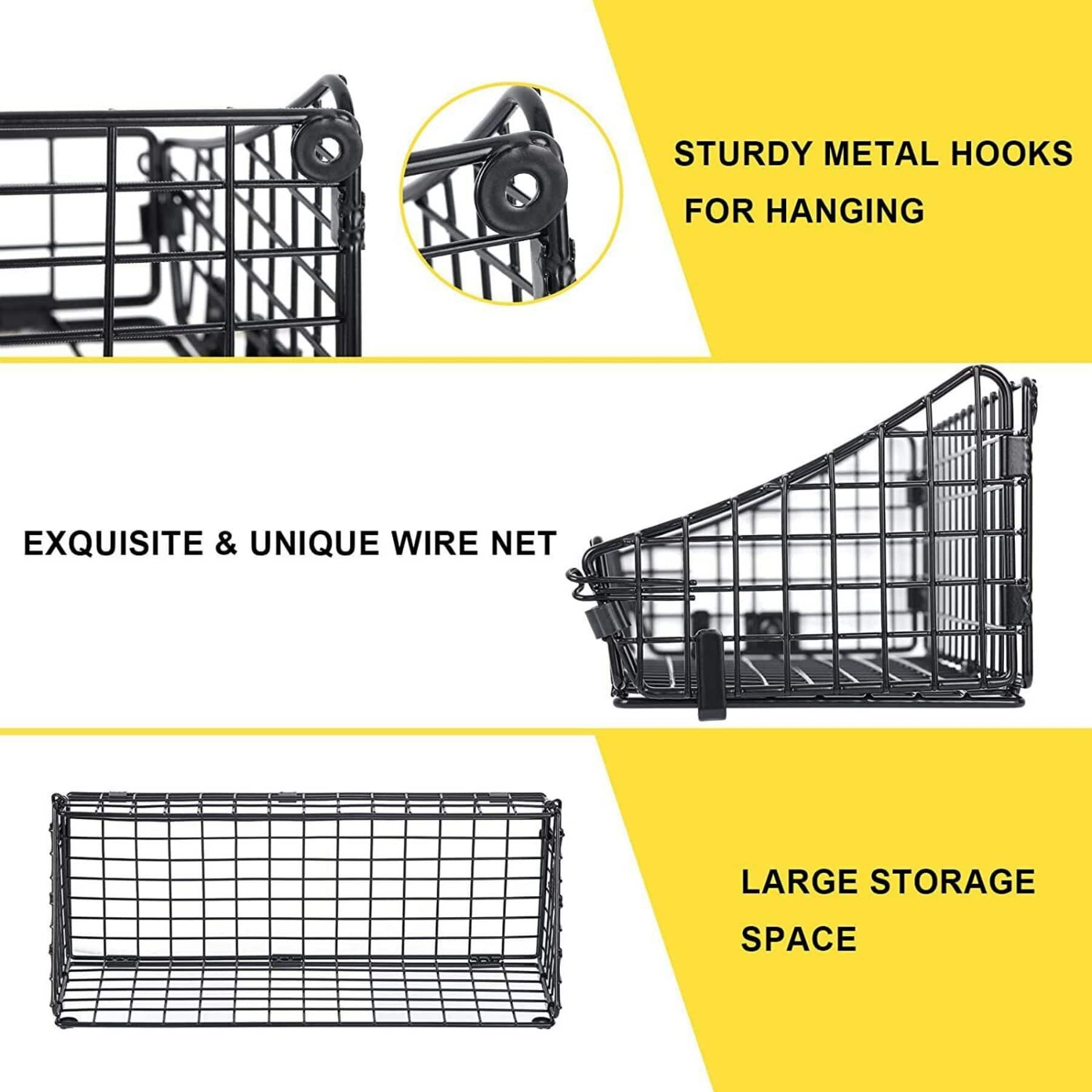 NEX™ 16" Black Wall Mounted Wire Basket Shelf & Paper Roll Holder