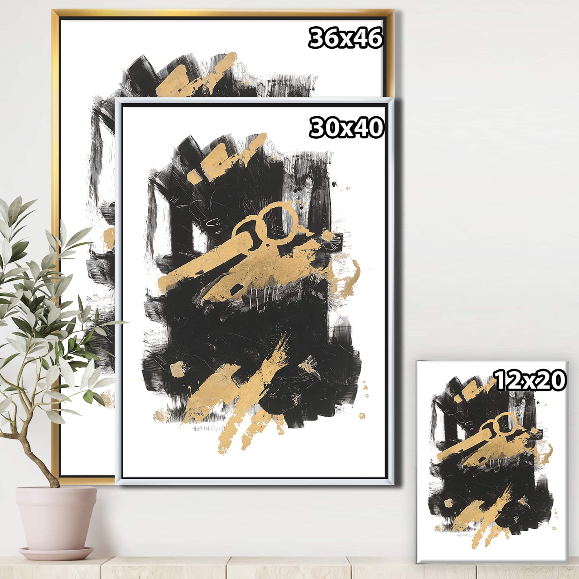 Designart - Gold and Black drift I - Modern Glam Canvas in Gold Frame