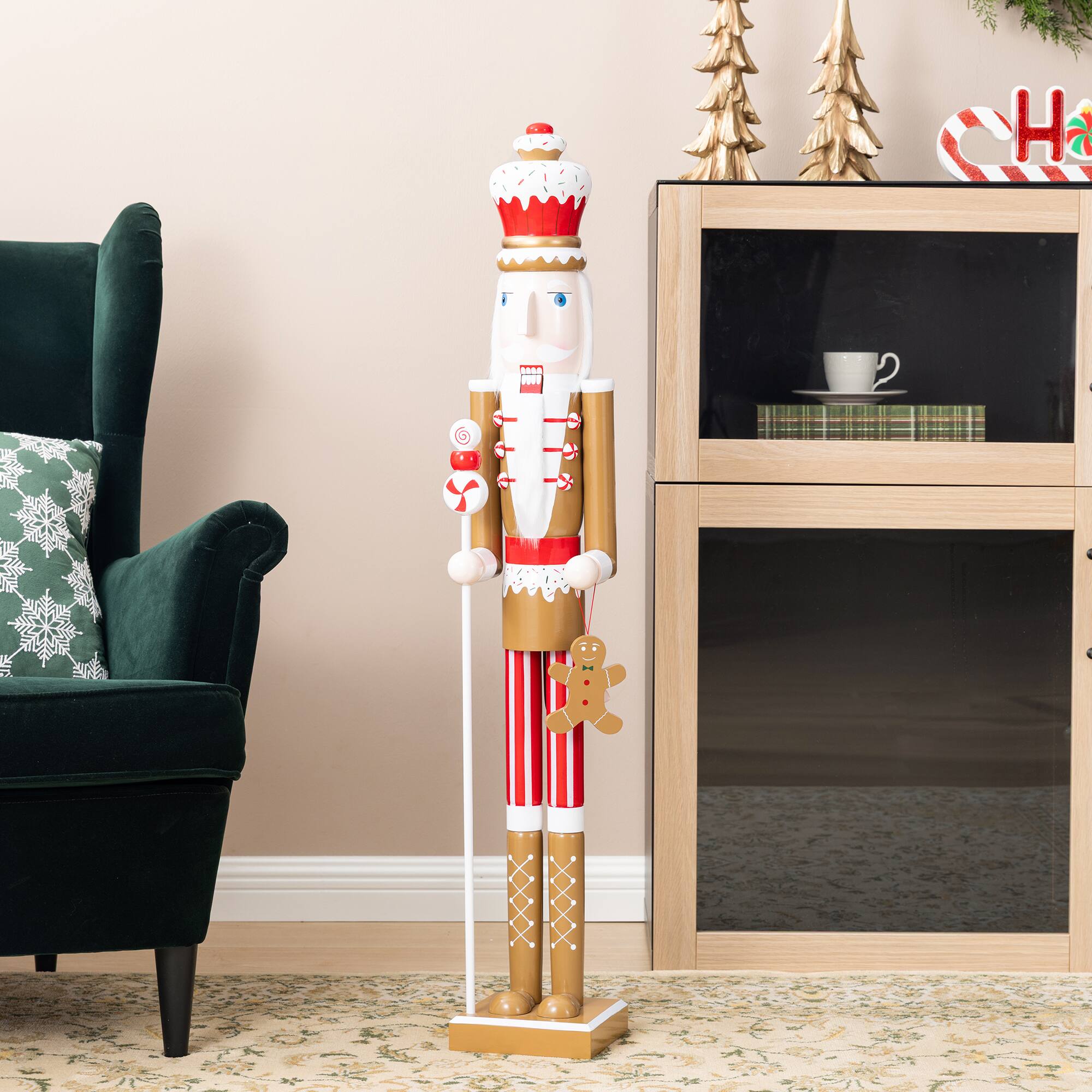 Glitzhome® 42" Wooden Christmas Gingerbread Man Nutcracker