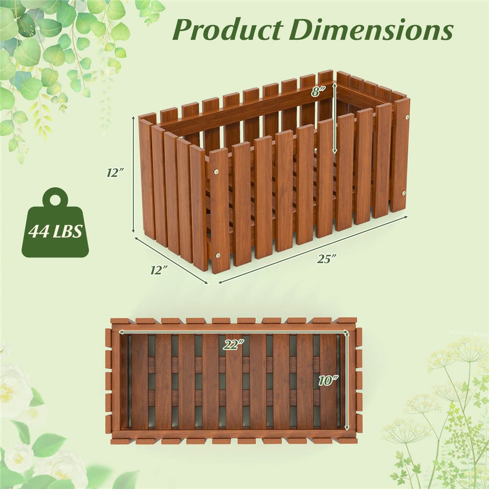 Costway 25" x 12" Solid Wood Slat Style Outdoor Flower Planter Box, 2ct.